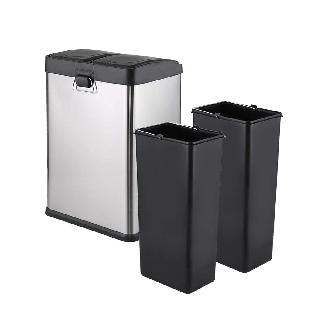 30L Stainless Steel Dual Compartment Step Trash Can with Pedal - Rectangular Kitchen Recycling Bin for Waste Sorting | Perfect for Eco-Friendly Homes, Restaurants & Offices