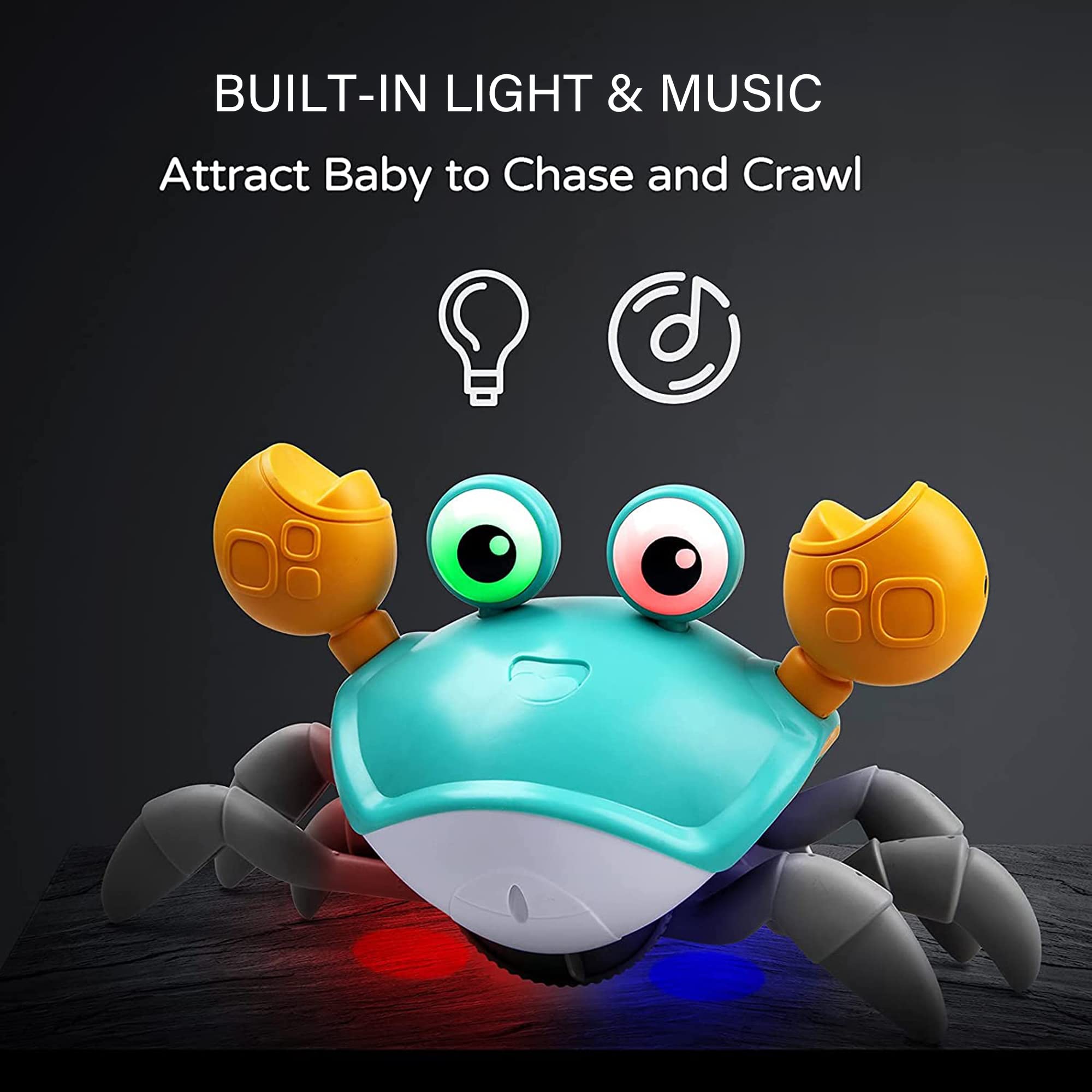 **Light Up Musical Crawling Crab Baby Toy - Automatic Obstacle Avoidance, Sensory Walking Toy for Toddlers & Kids - Fun Tummy Time Crab Pet Gift (Green) - Perfect for Playtime, Learning & Developmental Activities**