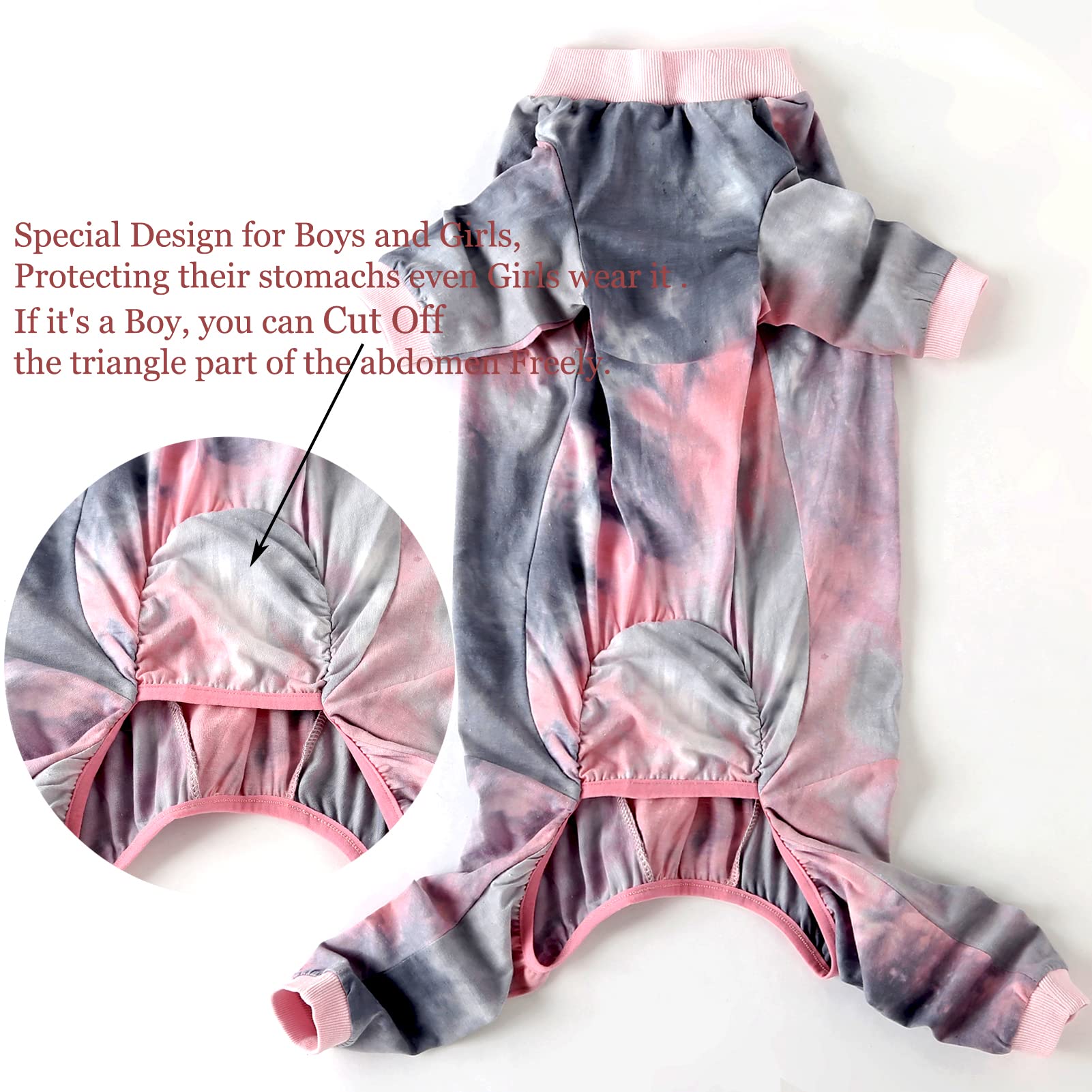 Large Dog Pajamas - Cotton Tie Dye Dog Onesie Jumpsuit | XXL Pink Pet Sleeper Shirts for Full Coverage | Perfect for Indoor Lounging & Cold Weather Comfort