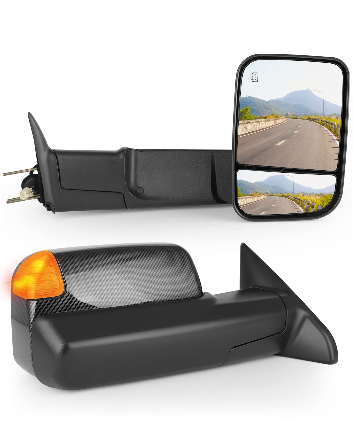 Replacement Power Heated Side Mirrors for Dodge Ram 1500 2500 3500 (2009-2016) - Adjustable Black Housing with Turn Signal & Puddle Light - Perfect for Winter Driving and Nighttime Safety (1 Pair)