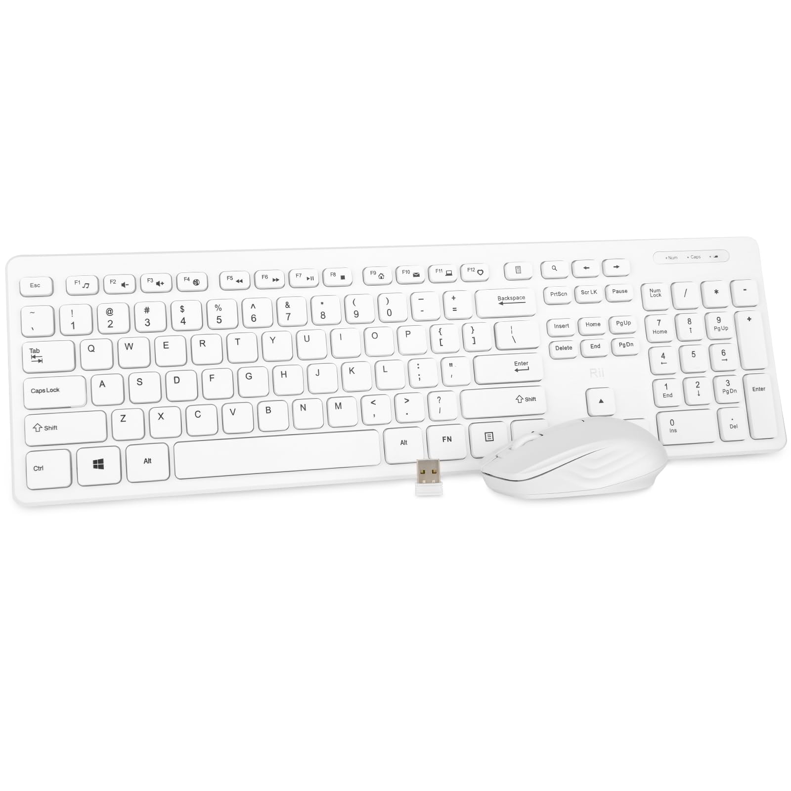 Rii Wireless Keyboard and Mouse Combo - Full-Size Ergonomic Computer Keyboard & Silent Wireless Mouse Set for PC, Laptop, Office, School, Gaming (White) | Perfect for Home Office, Remote Work & Online Classes