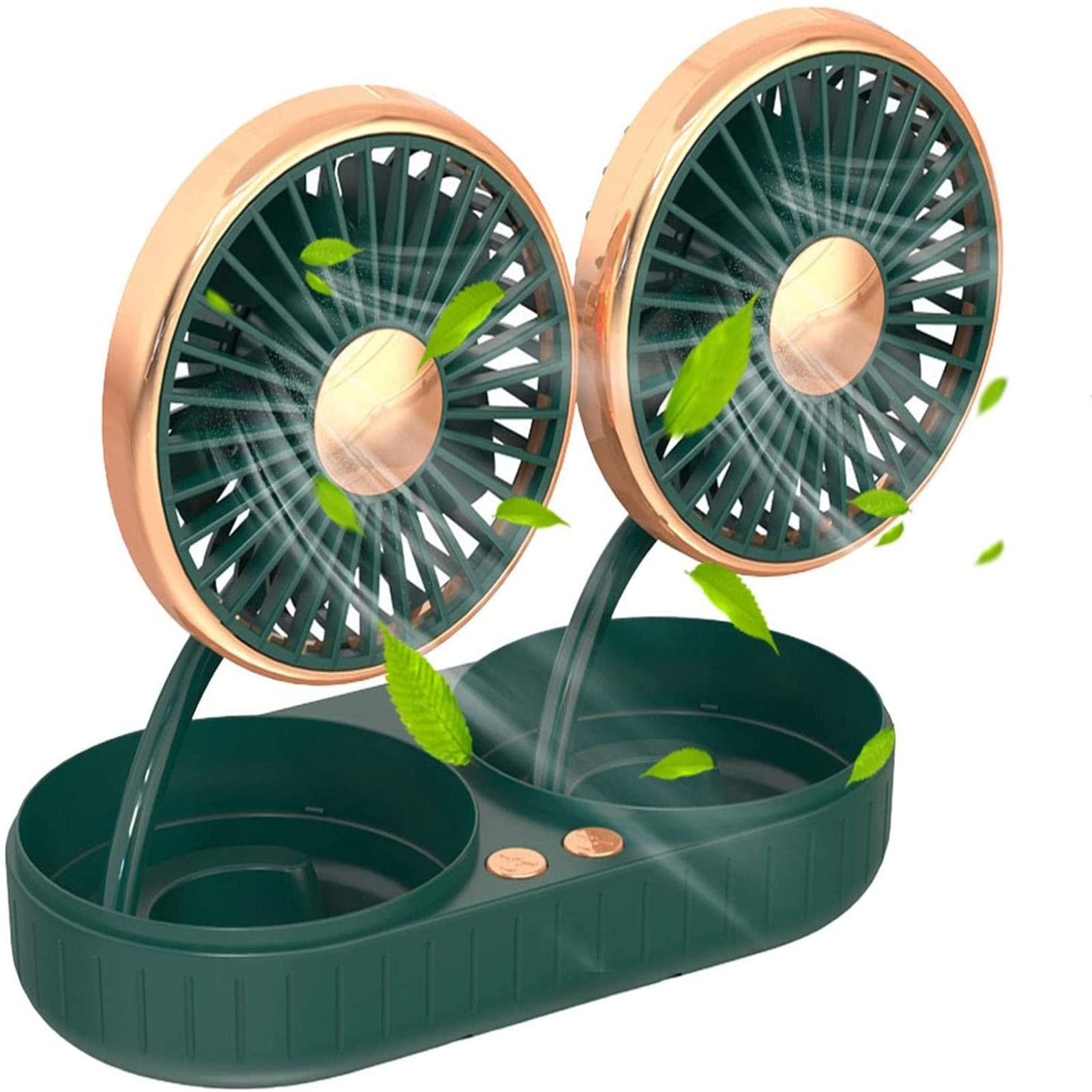 WOERD Dual USB Car Dashboard Cooling Fan - Solar/USB Powered, 3-Speed Adjustable, 360° Rotatable, Low Noise Ventilation Fan for Cars (Dark Green) - Perfect for Road Trips, Commuting & Hot Weather Cooling