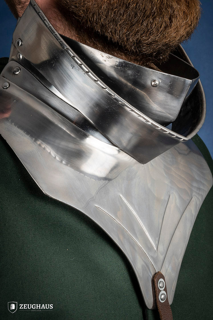 Medieval Articulated Gorget with Bevor - 1.6mm Polished Steel Armor for 1450-1520 Period - Perfect for LARP, Renaissance Fairs & Historical Reenactments