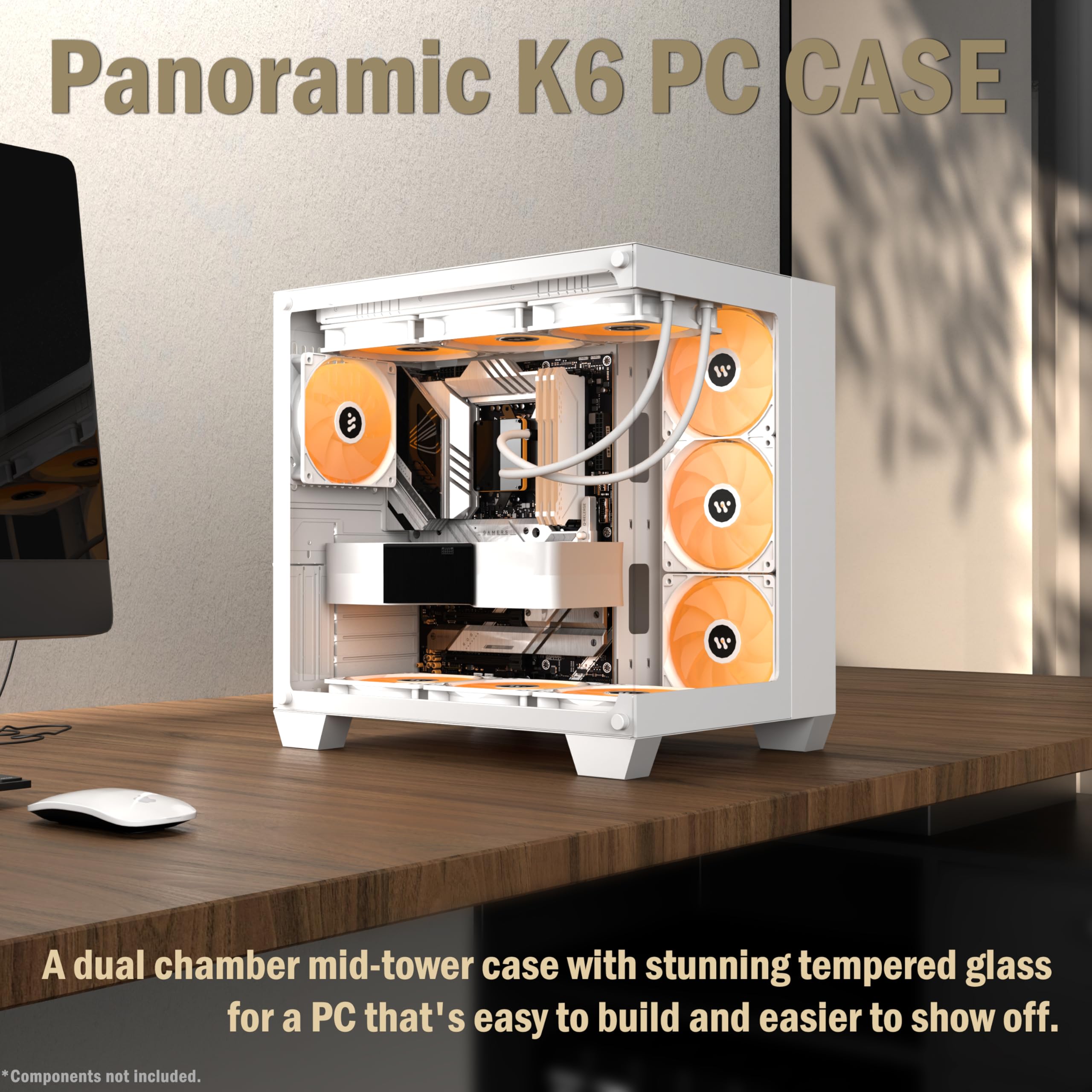 KEDIERS ATX Mid-Tower Gaming PC Case with 6 Pre-Installed PWM ARGB Fans, Panoramic Tempered Glass, USB 3.0 & 360mm Radiator Support - Perfect for Gaming Rigs, Streaming Setups & High-Performance Workstations