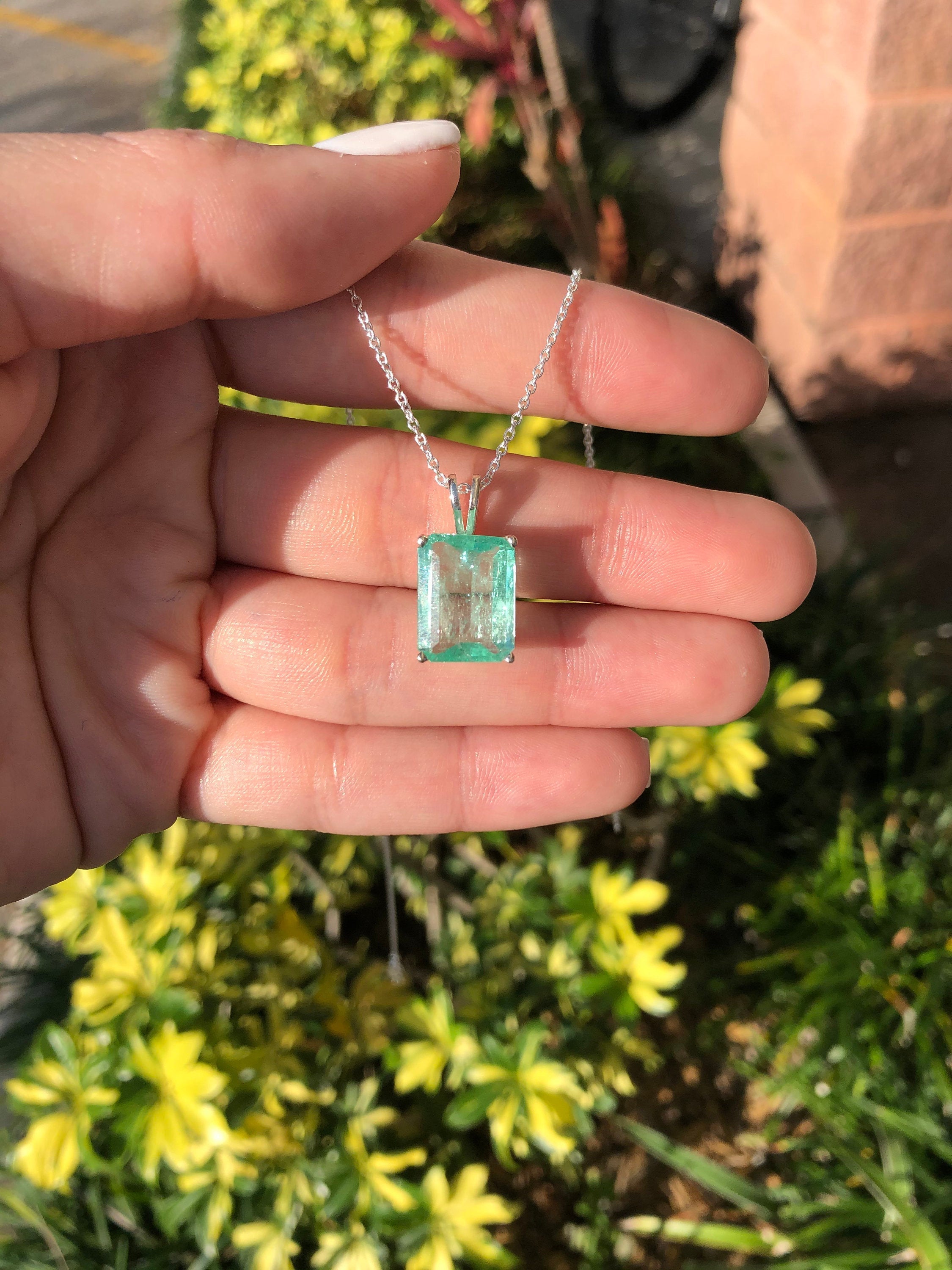6.59 Carats Natural Colombian Emerald Pendant Necklace in 925 Sterling Silver - Elegant Jewelry Gift for Women, Perfect for Weddings, Anniversaries & Special Occasions