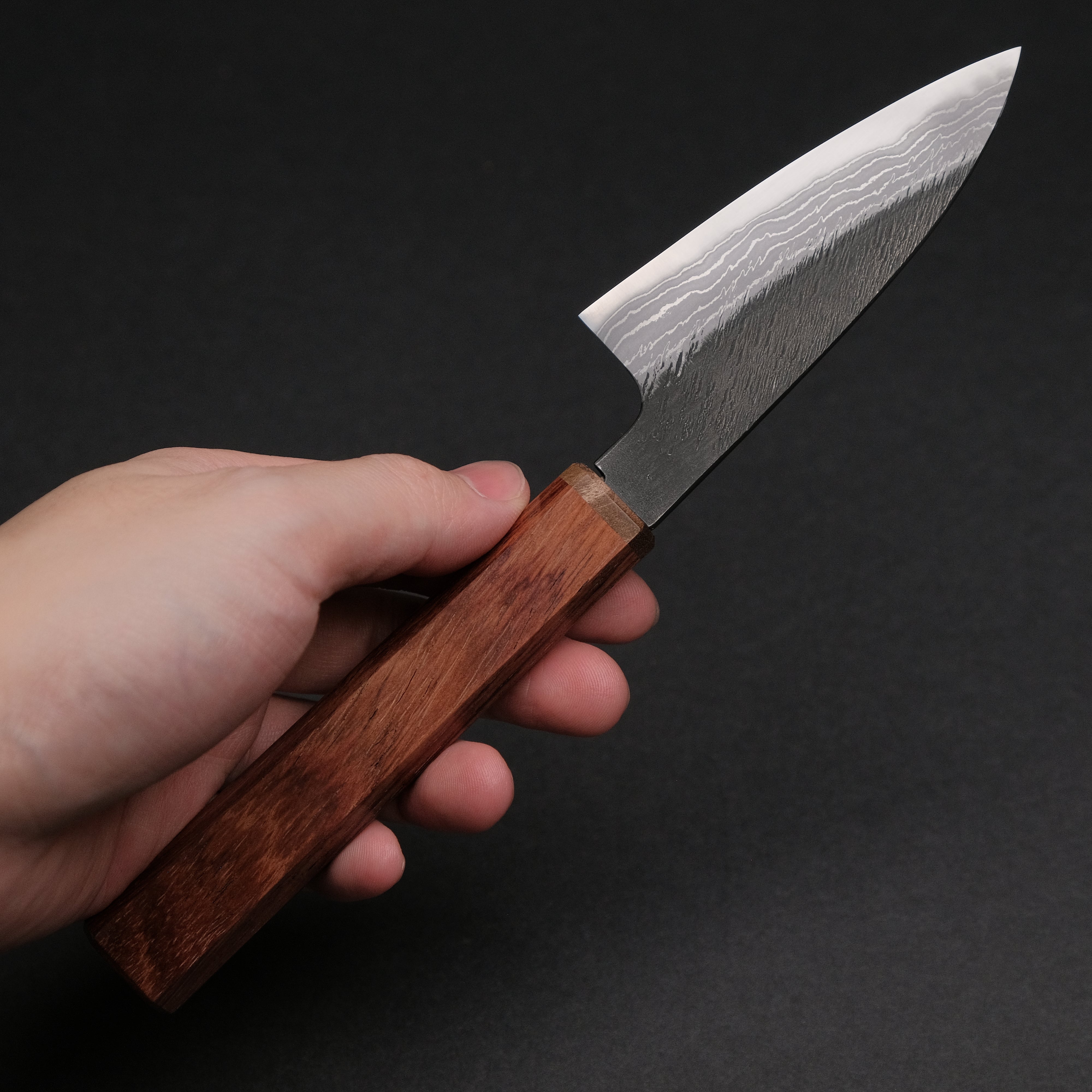 Premium Ajikataya White #2 Matsuba Damascus Petty Knife 80mm - Rosewood & Stabilized Wood Handle (#32) - Perfect for Slicing Fruits, Vegetables & Precision Kitchen Tasks