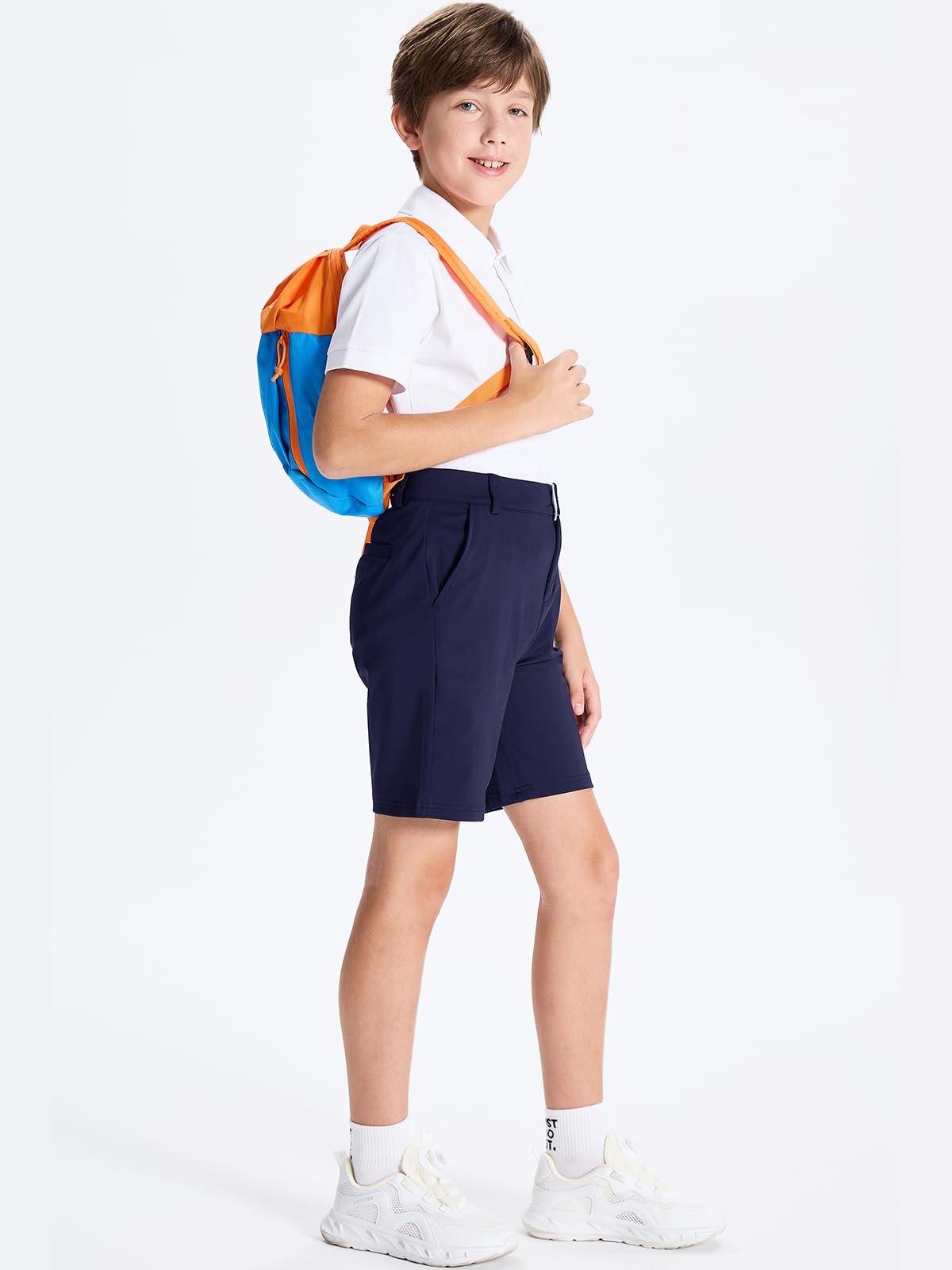 DEVOROPA Boys' Stretch Golf Shorts - Flat Front Chino Hybrid Twill Casual Shorts with Pockets for Youth & Kids - Perfect for School Uniforms, Golf Practice & Everyday Wear