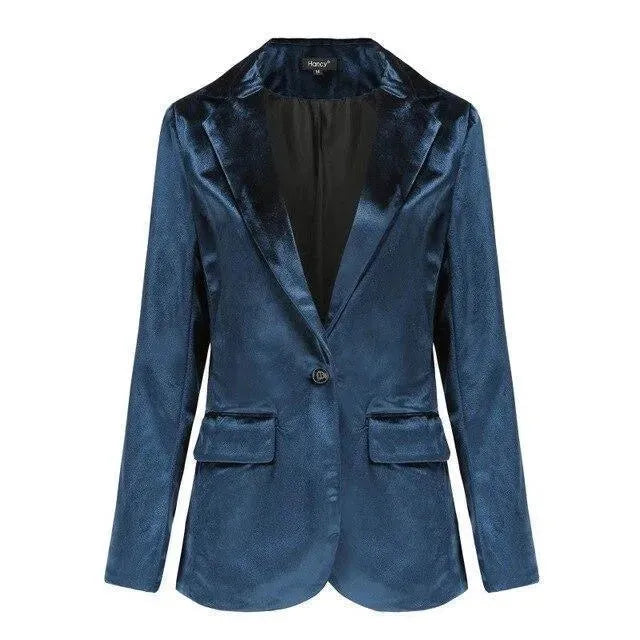 Women's Smooth Session Velvet Blazer - Casual Plain Solid Jacket for Office, Party & Evening Wear | Elegant Velvet Blazer for Women