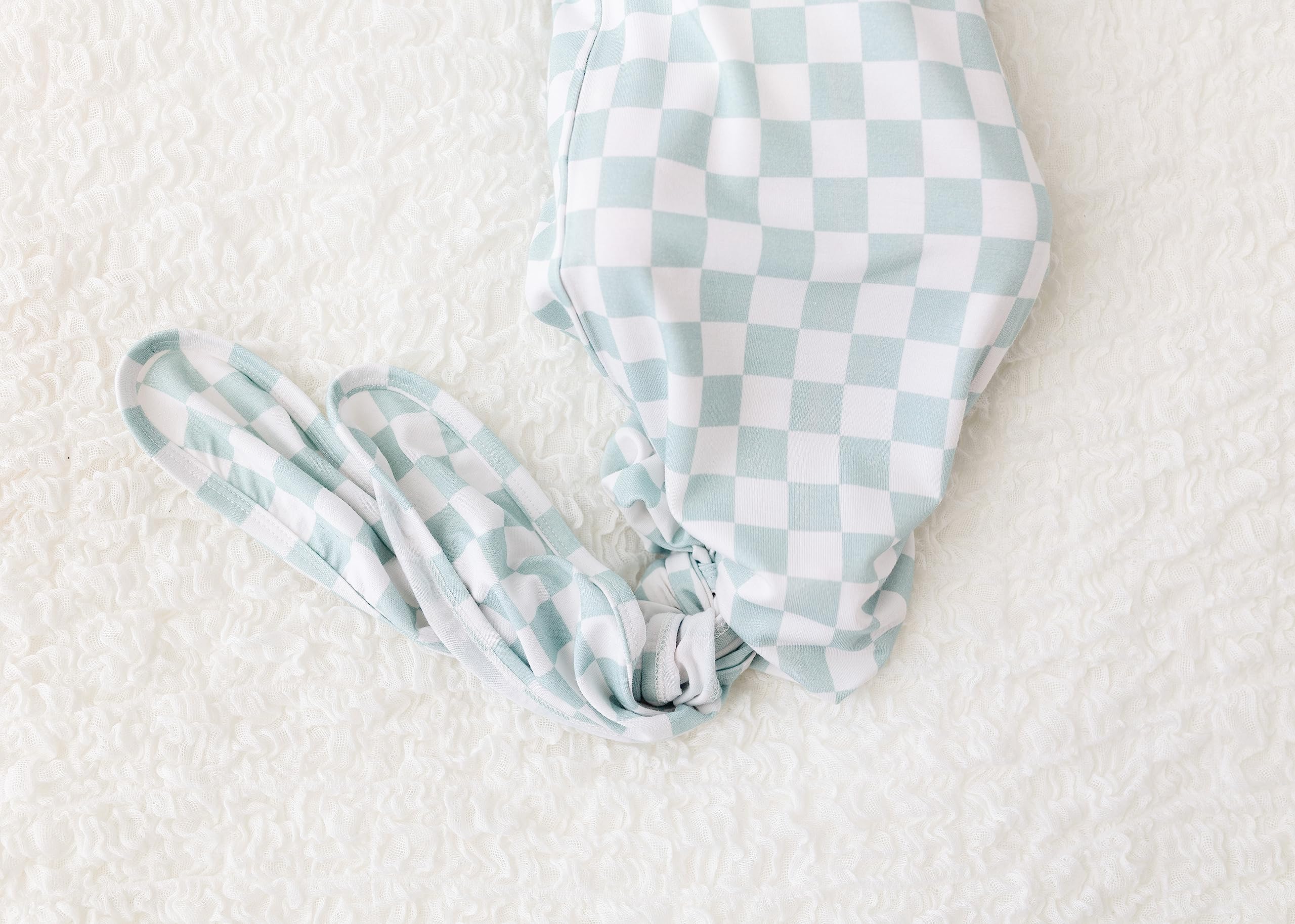Soft Bamboo Viscose Checkered Knotted Gown for Newborn Baby - Cozy Infant Sleeper with Mittens for Baby Girls & Boys - Perfect for Home, Hospital & Photo Shoots