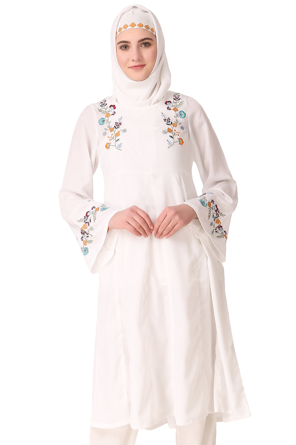 Stylish Embroidered Bell Sleeve White Tunic Top for Women | Boho Chic Floral Blouse | Perfect for Casual Outings, Beach Vacations & Summer Festivals