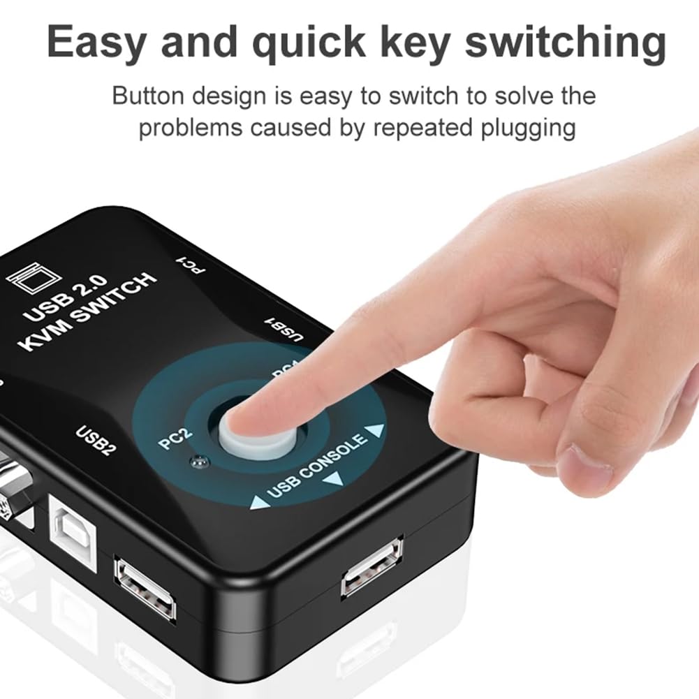 ANNJUC 2-Port USB KVM Switch with VGA/SVGA Support - Keyboard, Mouse & Monitor Sharing Switch for 2 Computers | Perfect for Home Office, Gaming Setup & Multi-PC Workstations