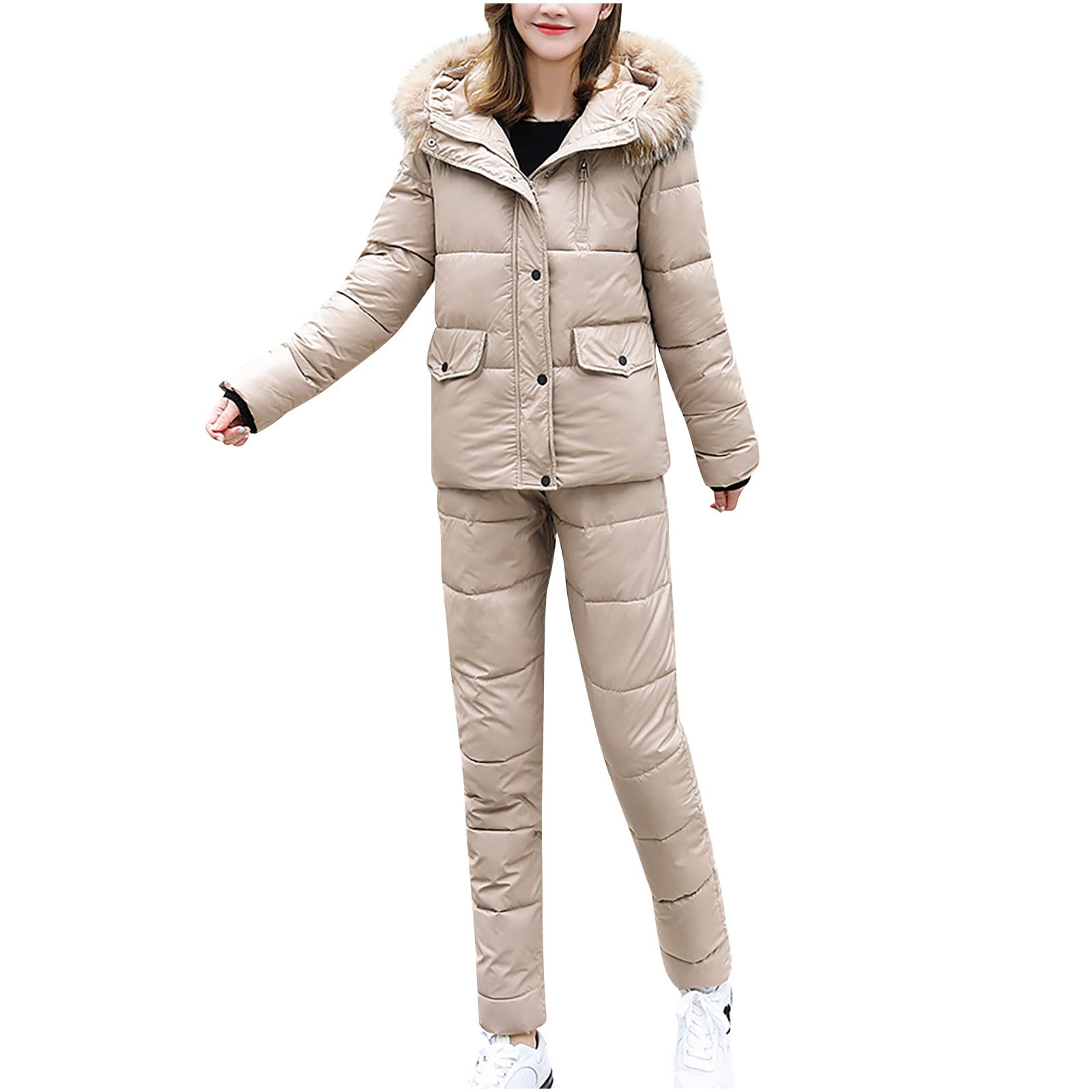 Women's Hooded Snowsuit - Winter Ski Jacket & Pants Set for Outdoor Snow Sports | Windproof, Warm & Slim Fit Snow Jumpsuit with Collar | Perfect for Skiing, Snowboarding & Winter Adventures