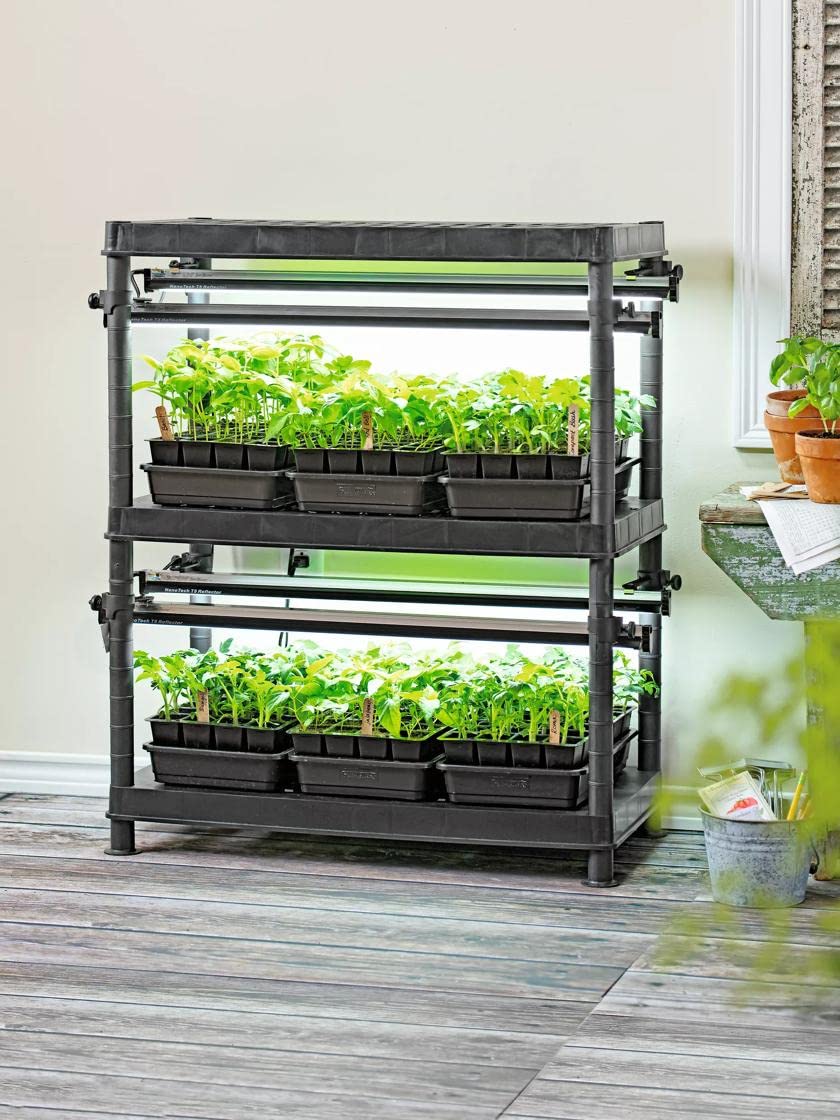 Gardener's Supply Company Stack-n-Grow 2-Tier Grow Light System Plant Stand with 4 Full Spectrum T-5 Fluorescent Bulbs - Energy Efficient Indoor Gardening Solution for Seed Starting, Houseplants & Succulents | Perfect for Home Greenhouses, Hydroponics & Urban Farming