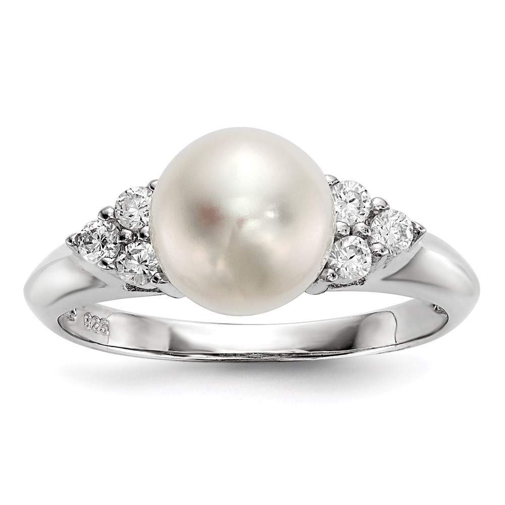 925 Sterling Silver White Button Freshwater Cultured Pearl & Cubic Zirconia Ring for Women - Elegant Fine Jewelry Gift for Her (8-9mm) - Perfect for Weddings, Anniversaries and Special Occasions