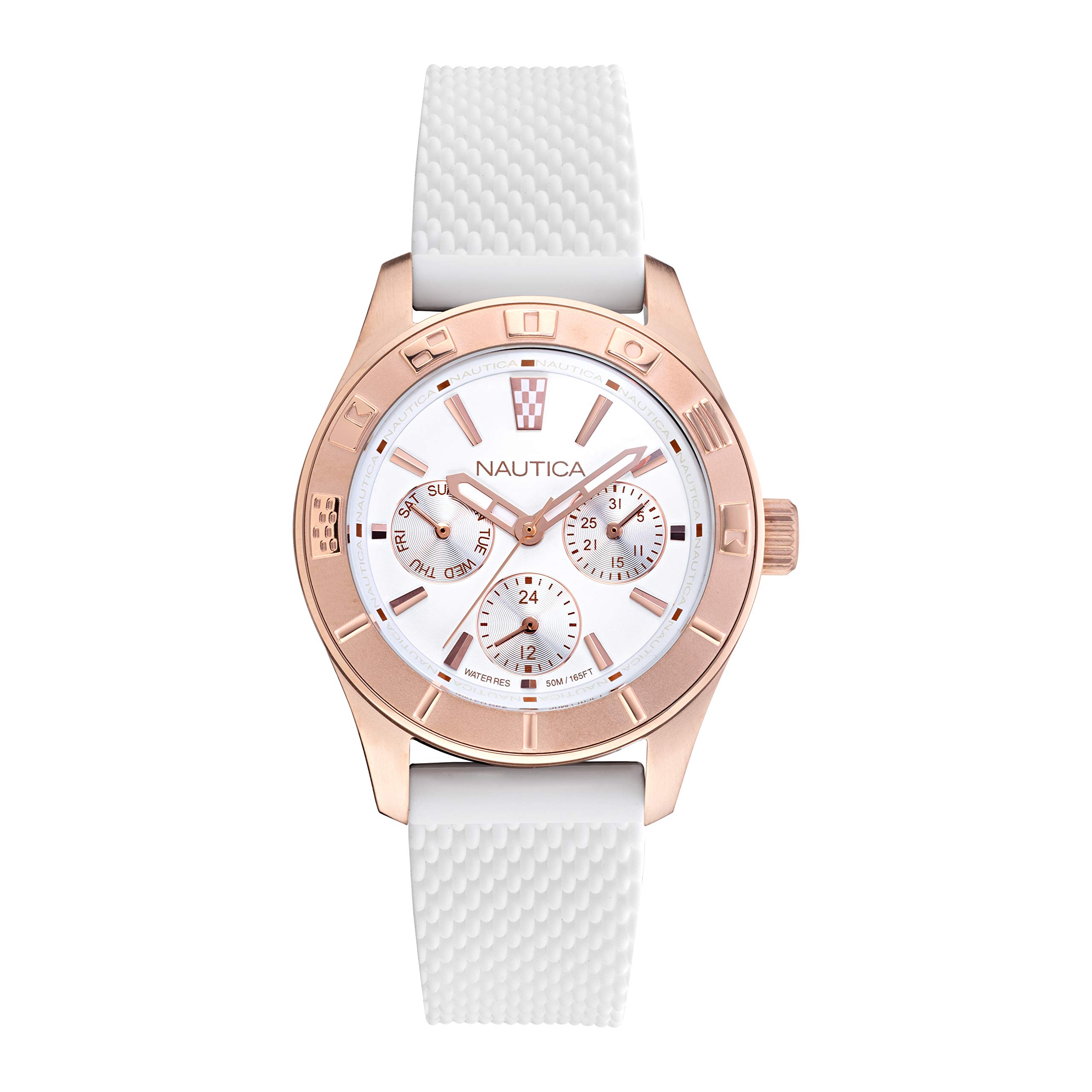 Nautica Pacific Beach Women's White Silicone Strap Watch - Waterproof Casual Fashion Watch for Women, Perfect for Beach, Swimming & Everyday Wear (Model: NAPPBS034)