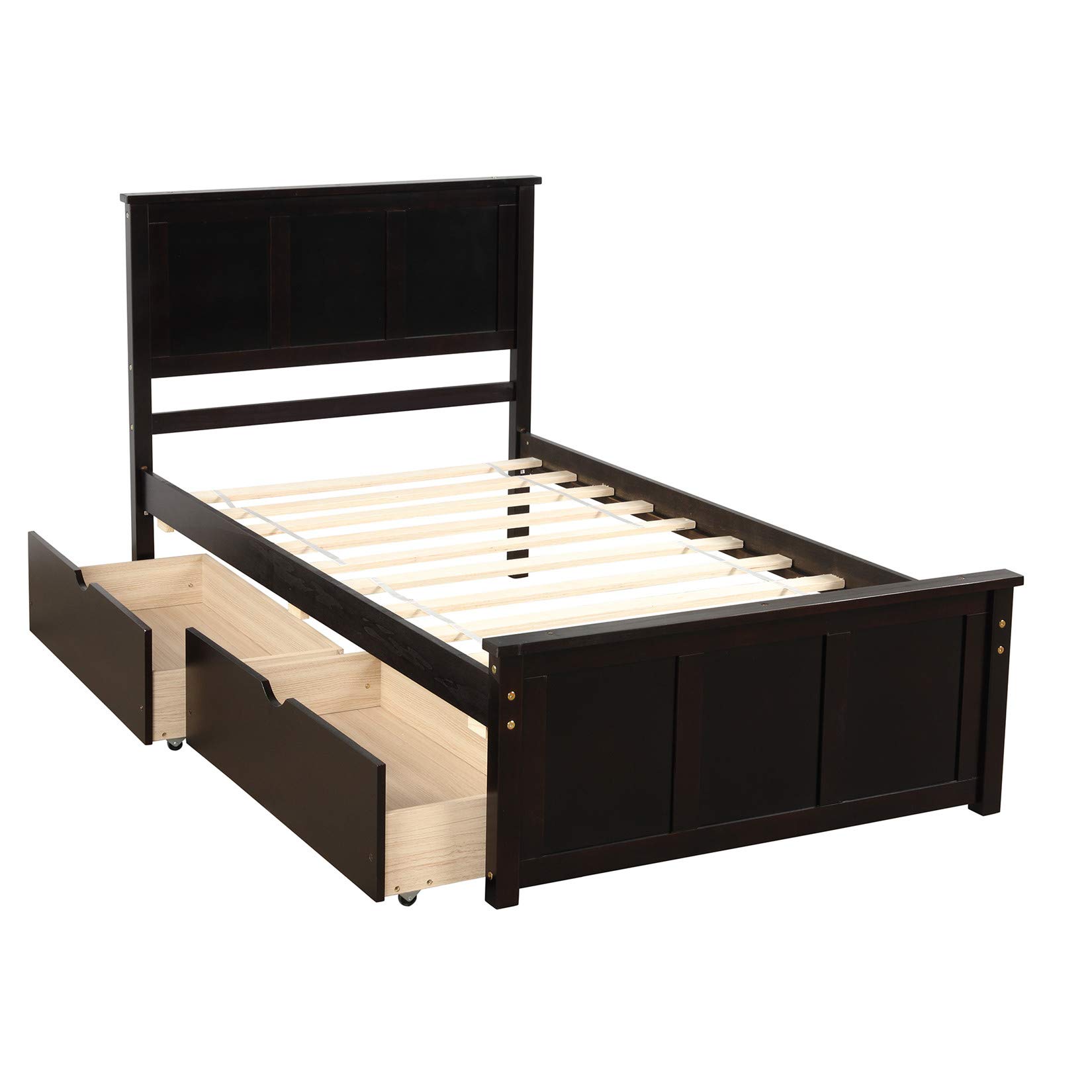 Twin Platform Bed with Drawers - Wooden Storage Bed with Headboard & Slat Support - No Box Spring Needed - Easy Assembly - Espresso Finish - Perfect for Small Bedrooms, Guest Rooms & Dorm Rooms