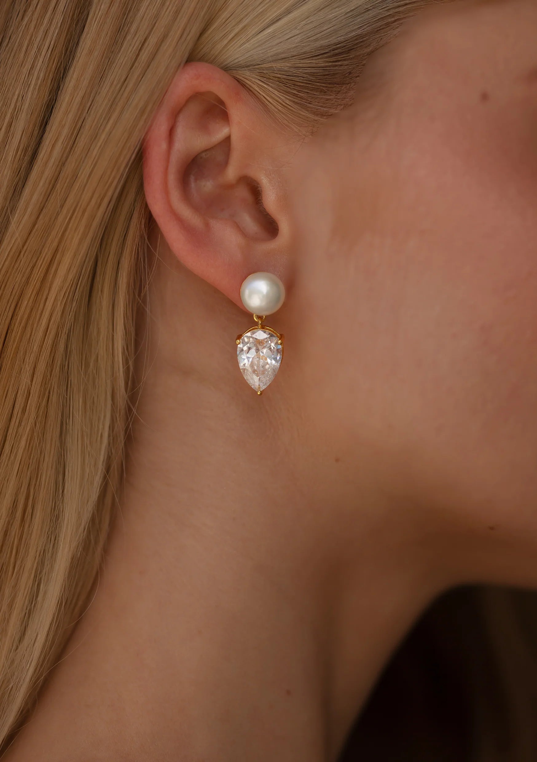 Lola Knight Harper Crystal and Pearl Drop Bridal Earrings - Gold Wedding Jewelry for Brides, Bridesmaids, and Formal Events