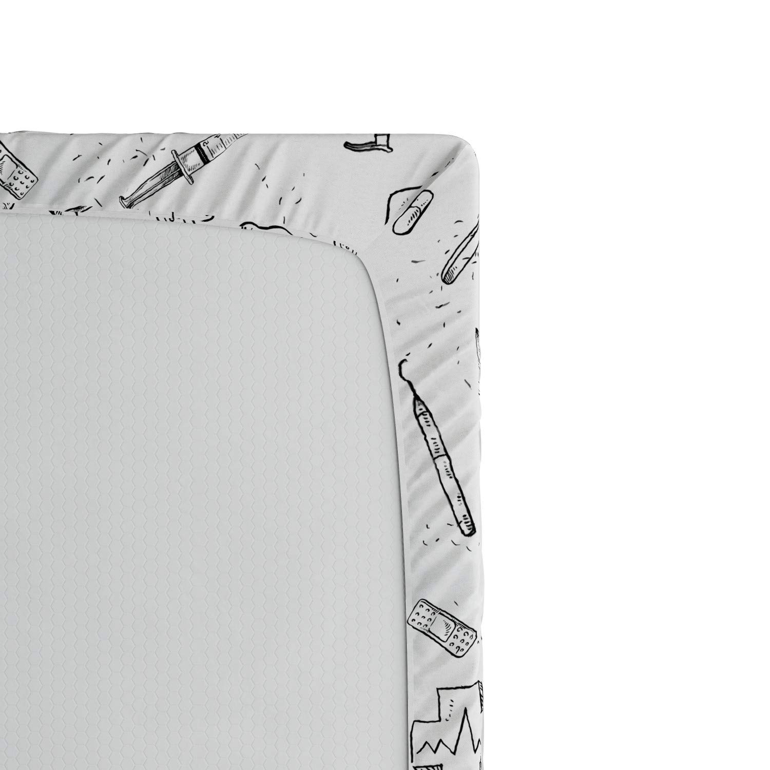 Ambesonne Hipster Fitted Sheet - Hand Drawn Dental Hygiene Themed Teeth Care Pattern - Deep Pocket Elastic Twin Size Bed Cover in Black & White | Perfect for Dentist Offices, Kids' Rooms & Unique Bedroom Decor