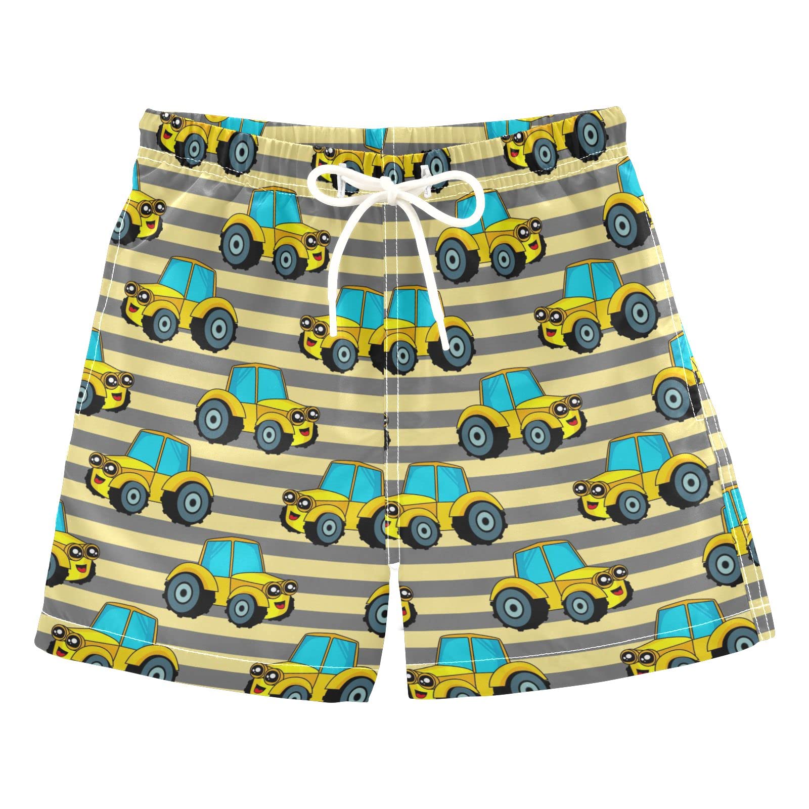 Aflyko Boys' Swim Trunks - Cartoon Tractor Striped Swim Shorts for Toddlers 2T, Quick-Dry Beach Swimwear for Pool, Water Park & Summer Activities