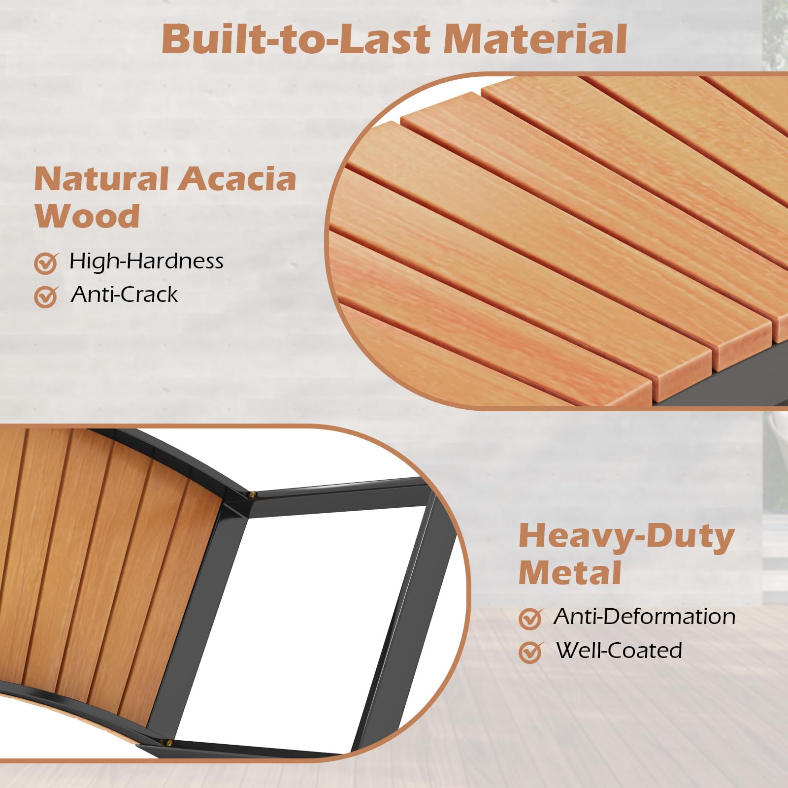 **Tangkula Patio Curved Bench - Acacia Wood Fire Pit Bench with Slatted Seat & Metal Legs - Outdoor Backless 2-Person Seating for Yard, Garden, Porch - 800 LBS Max Load - Oil Painted (2 Pack) - Perfect for Campfires, Outdoor Gatherings & Relaxation**