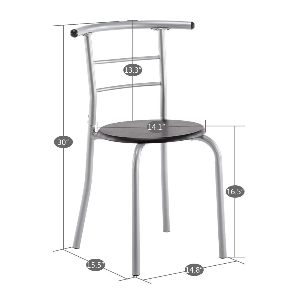 3-Piece Wooden Dining Set - Compact 2 Chairs & Table with Metal Frame & Wine Rack - Bistro, Pub, Breakfast Nook - Space Saving for Apartments, Kitchens, Small Homes & Balconies (Black) - Perfect for Morning Coffee, Casual Dining & Entertaining Guests