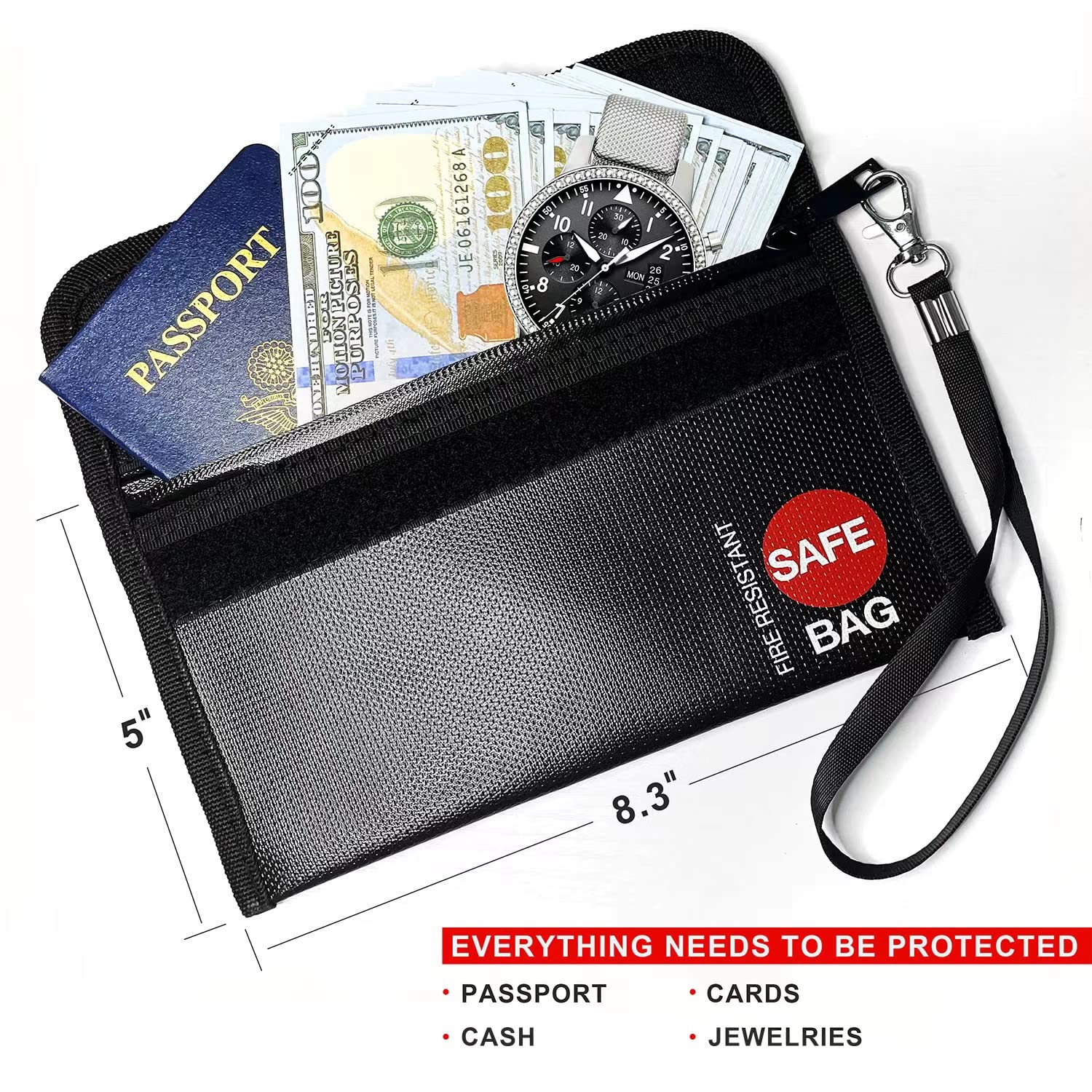 Fireproof Money Bag (8.3x5 inches) - 2 Pack Waterproof & Fire Resistant Cash Pouch with Zipper - Secure Storage for Cash, Jewelry, Valuables & Passport - Ideal for Travel, Home Safe & Emergency Preparedness