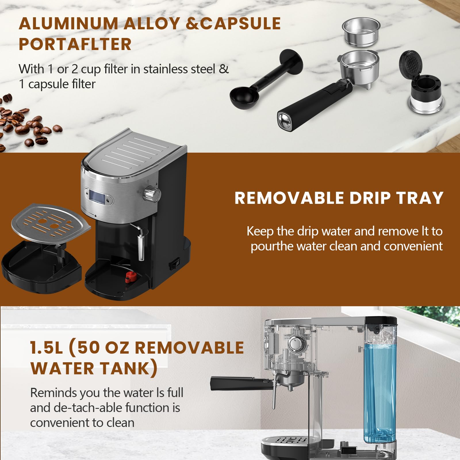Premium 20 Bar Espresso Coffee Machine for Home - Compact Cafe Latte & Cappuccino Maker with Milk Frother Steam Wand | Perfect for Small Kitchens, Office Use & Coffee Enthusiasts