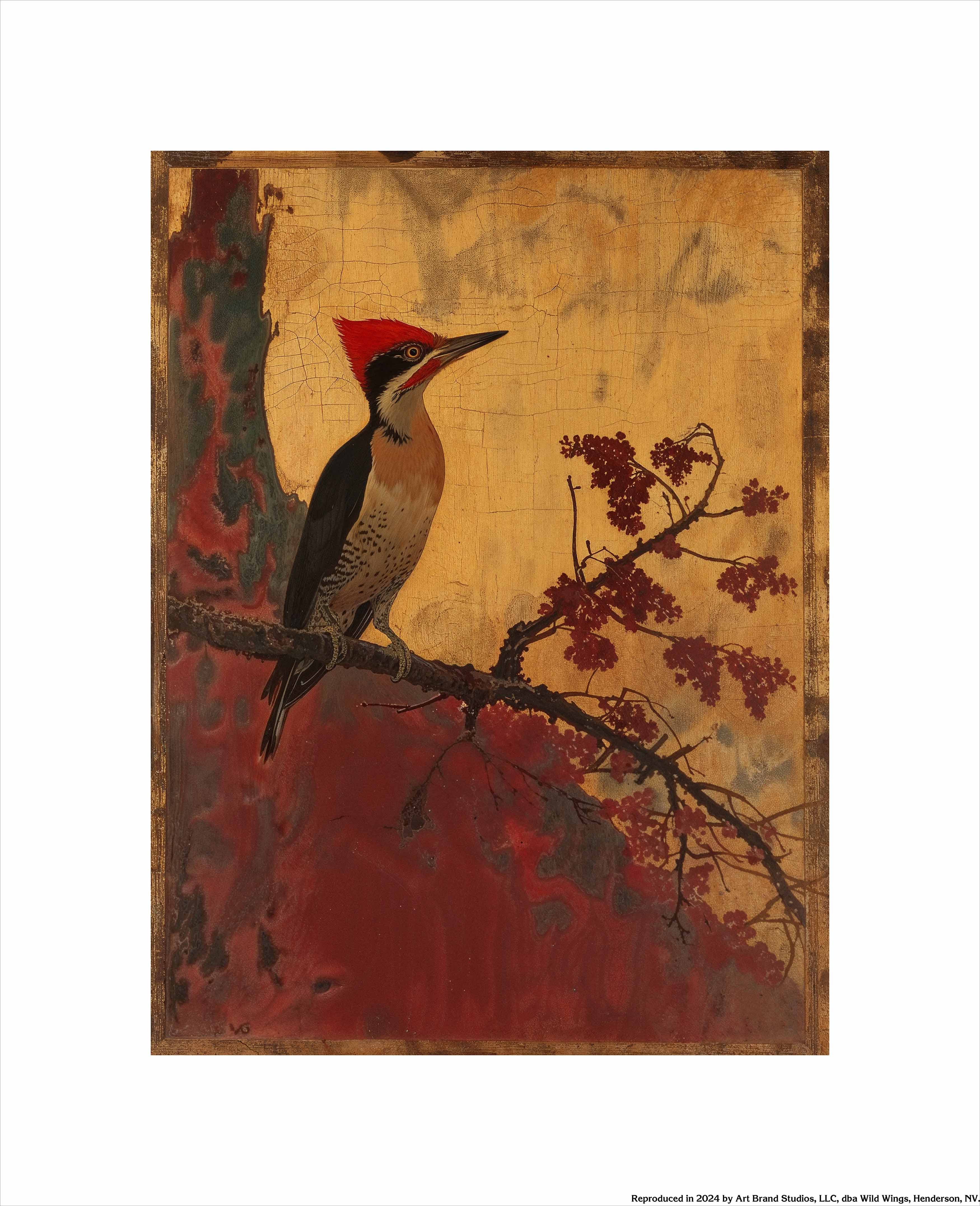 Echoes of Silk Woodpecker in Autumn Splendor - Premium Art Prints for Home & Office Decor | Nature-Inspired Wall Art for Living Room, Bedroom & Office