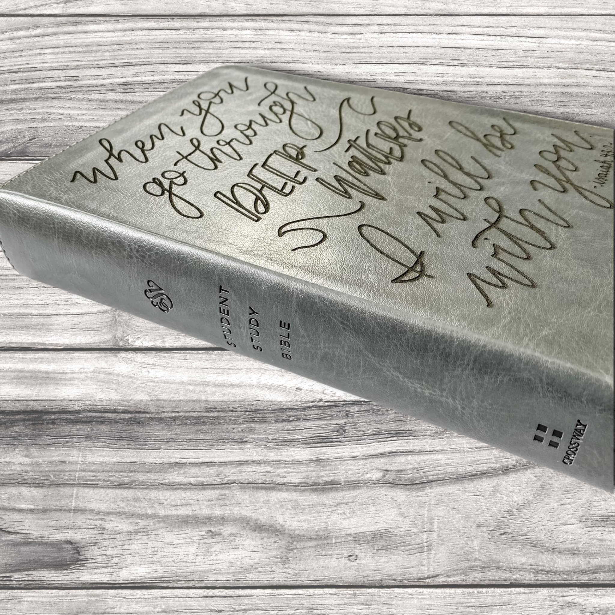 Hand Lettered & Laser Engraved ESV Student Study Bible - Gray TruTone Leather Cover with Custom Name Engraving | Personalized Christian Gift for Graduation, Baptism & Daily Devotion