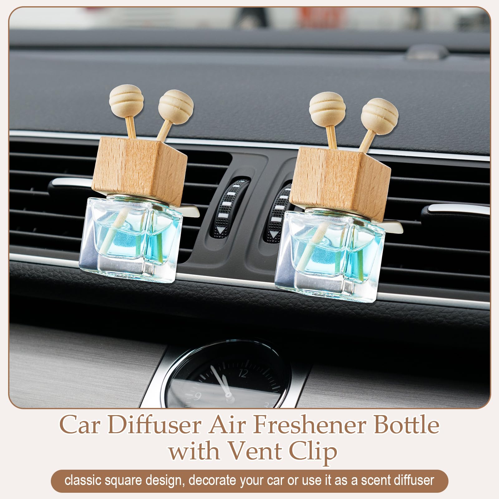 Zubebe 200 Pcs 8ml Empty Glass Car Diffuser Bottles with Wooden Cap & Vent Clip - Essential Oil Air Freshener for Auto, Home & Office - Clear Glass Perfume Diffuser for Aromatherapy & Fragrance Decor