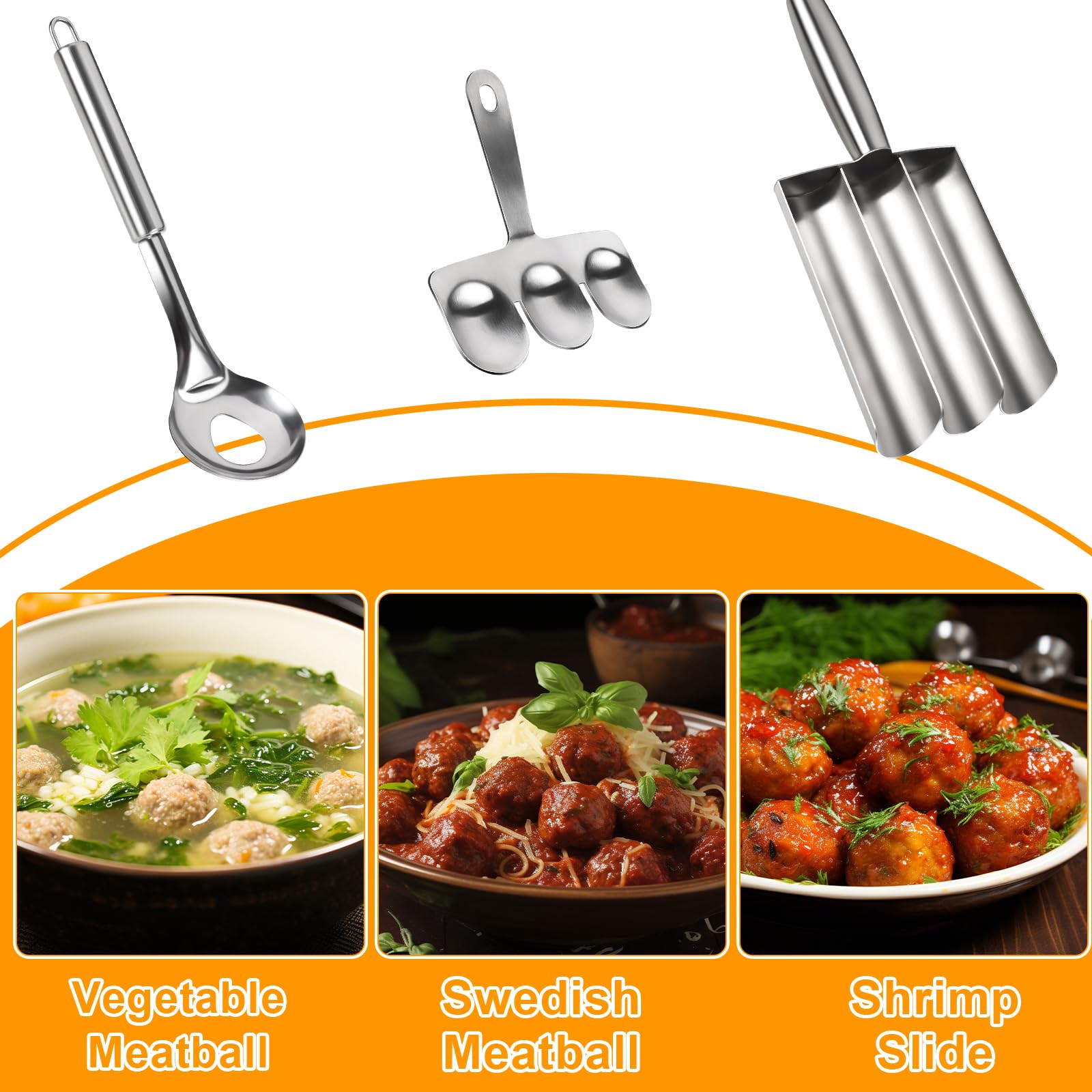 3-in-1 Stainless Steel Meatball Maker Tool - Non-Stick Kitchen Scoop for Perfect Homemade Meatballs | Ideal for Meatball Subs, Pasta Dishes & Family Cooking