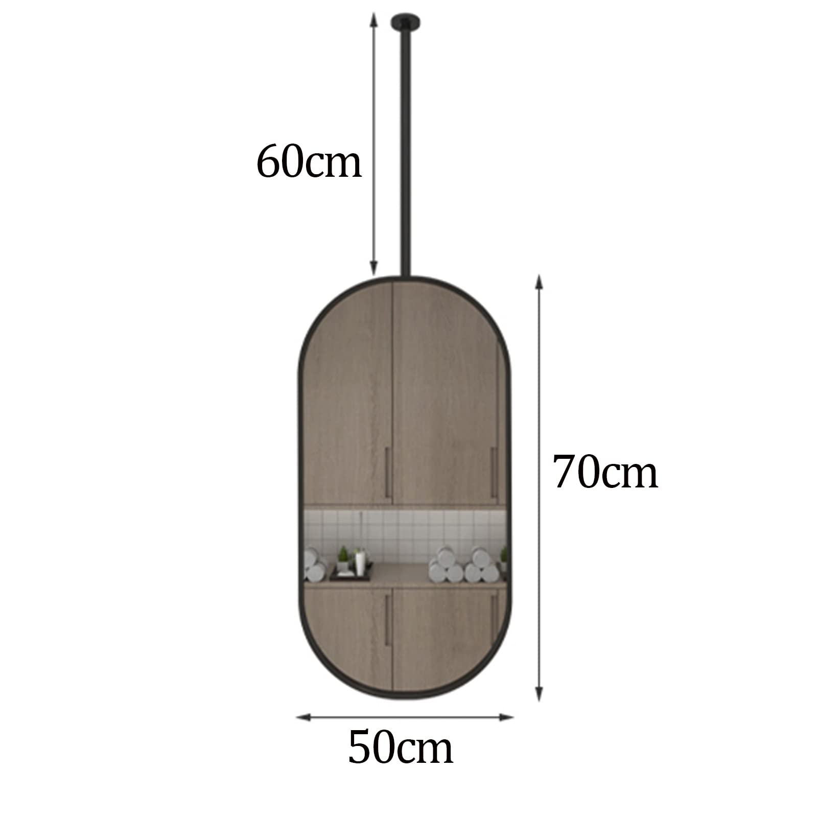 50cmx70cm Oval Ceiling Mirror with Metal Frame & Adjustable Boom - Perfect for Bathroom, Bedroom, Makeup Vanity & Shaving Station | Customizable Metal Arm for Versatile Use