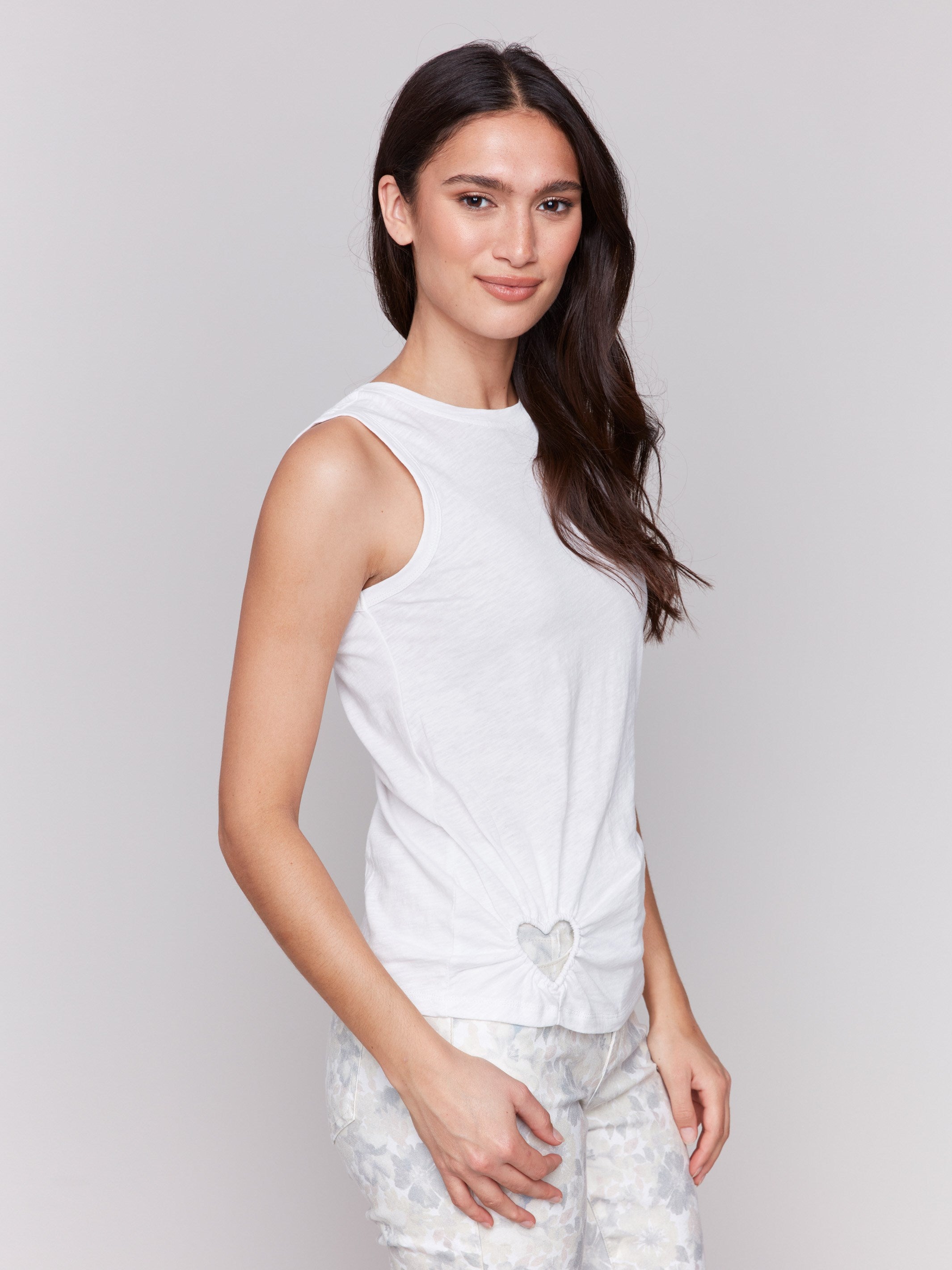 Organic Cotton Tank Top with Heart Cutout - Soft & Breathable White Women's Casual Wear for Summer, Beach, and Everyday Outfits