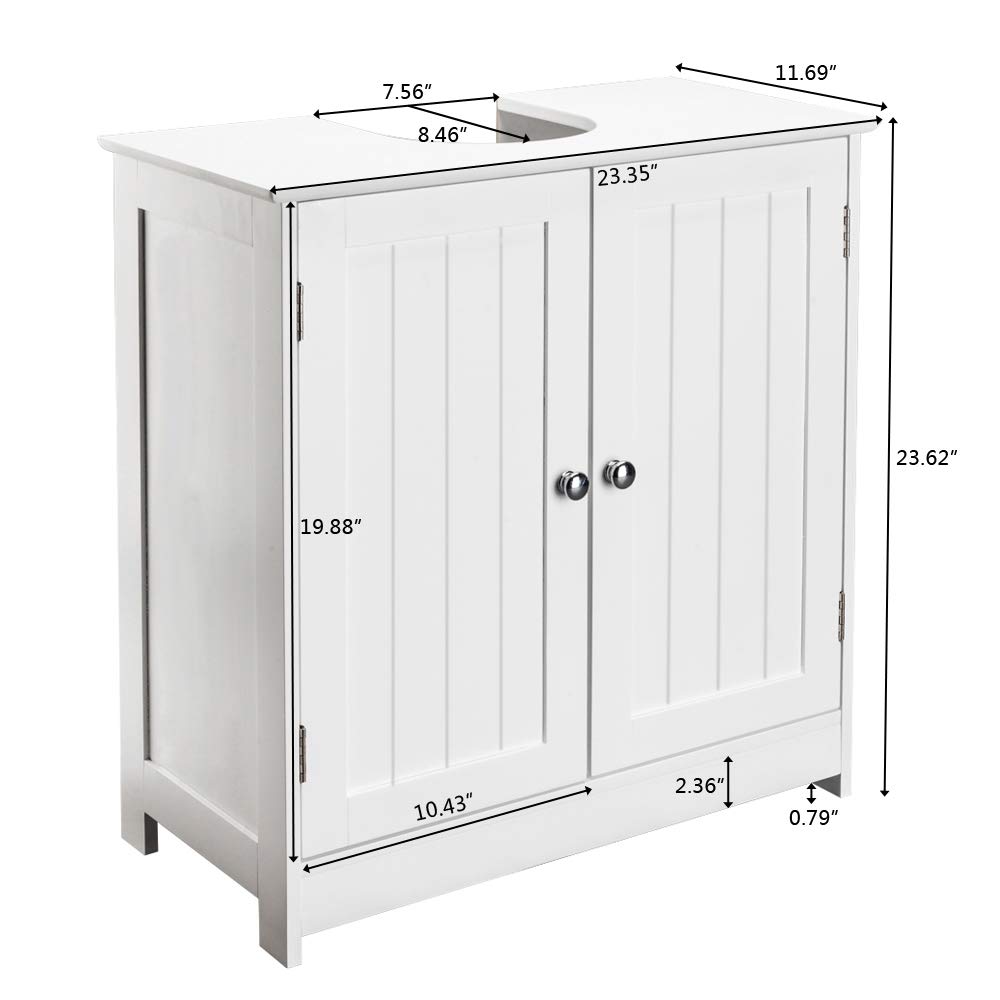 Vasitelan White Pedestal Under Sink Storage Cabinet with 2 Doors - Traditional Bathroom Vanity Organizer, Space Saving Bathroom Sink Cabinet for Small Bathrooms & Powder Rooms - Perfect for Storing Toiletries, Cleaning Supplies & Bathroom Essentials