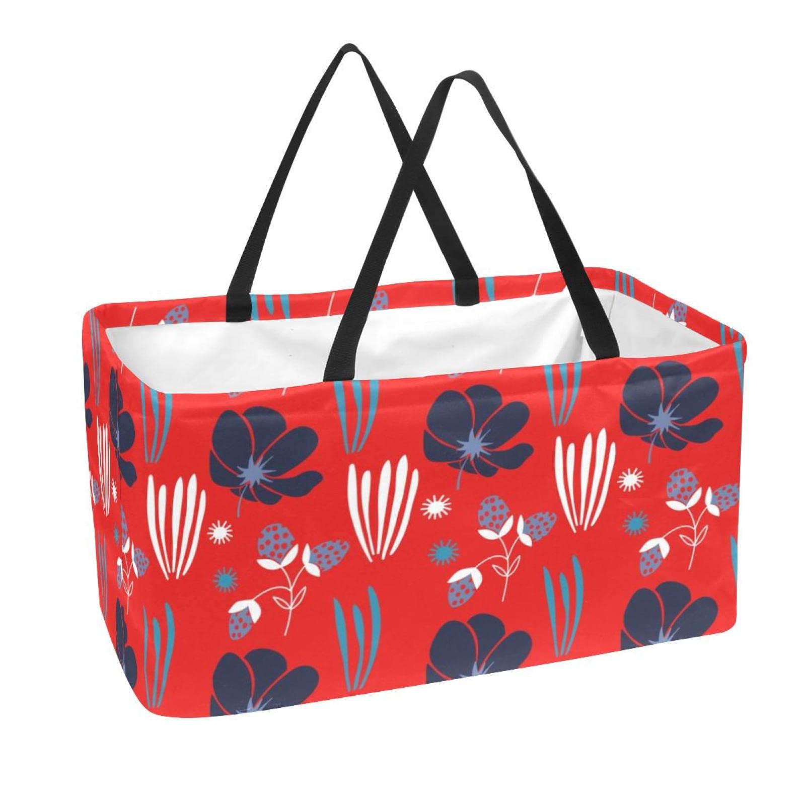 Reusable Foldable Grocery Shopping Baskets - Large Vintage Floral Storage Bins for Supermarket, Home Organization & Bird Supplies Storage | Perfect for Grocery Hauling, Pantry Organization & Pet Food Storage