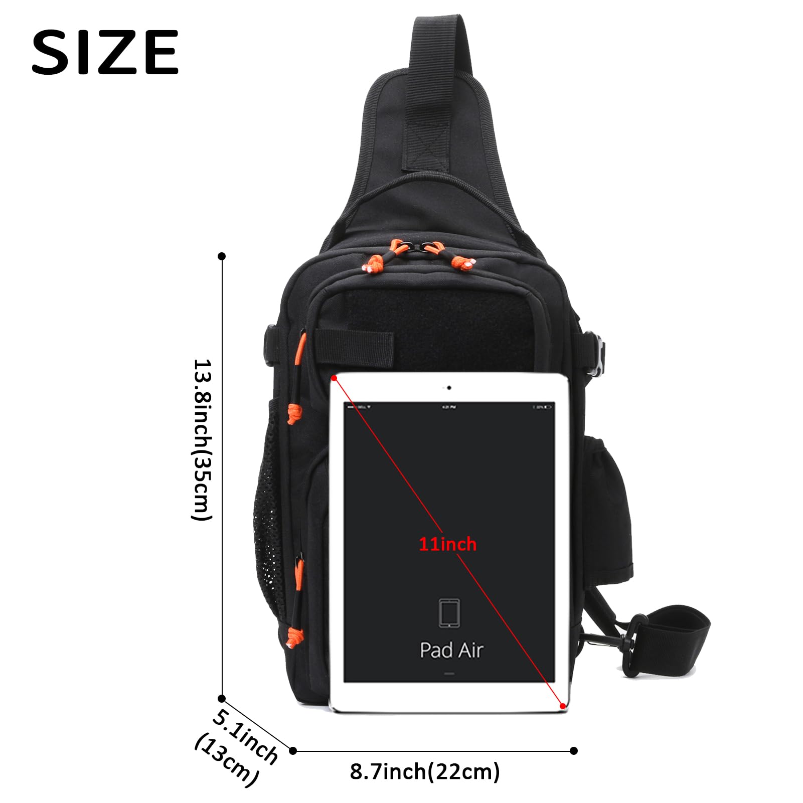 12L Lightweight Tactical Fishing Backpack with Tackle Storage - Waterproof Sling Shoulder Bag with US Flag Patch & Fishing Pliers (Black) - Perfect for Outdoor Fishing, Camping & Hiking Adventures