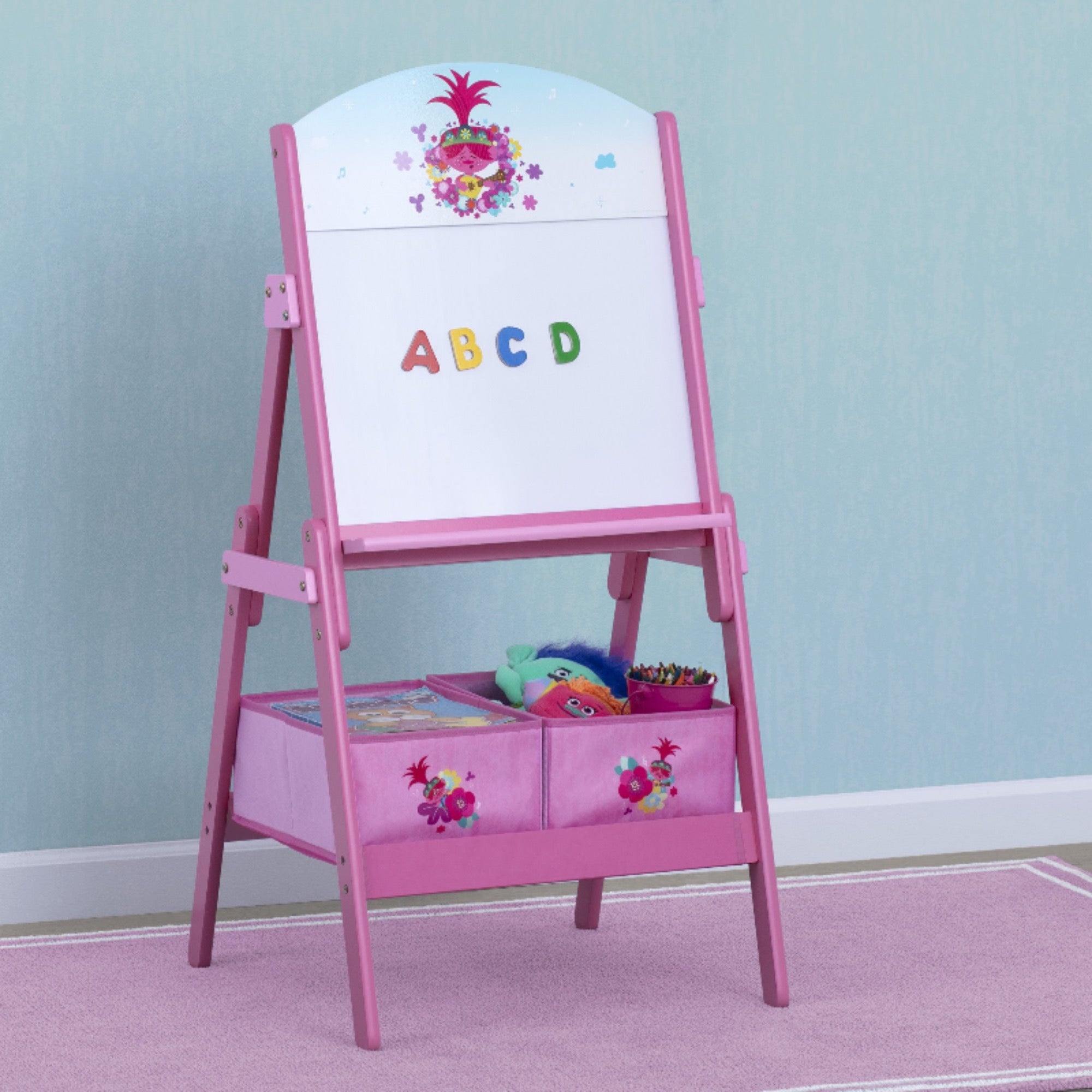 Trolls World Tour Wooden Activity Easel with Storage - Kids Art Station for Drawing & Painting - Perfect for Home, Classroom & Playroom