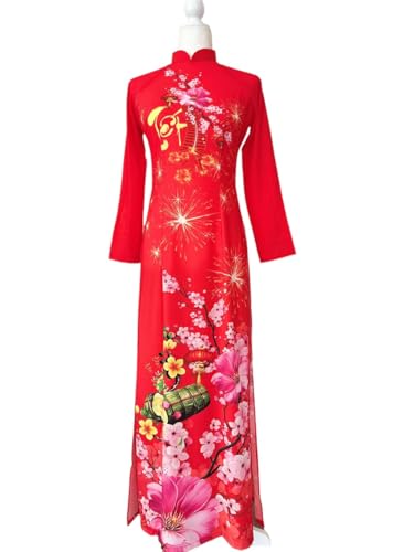 3D Printed Vietnamese Traditional Ao Dai Dress for Women - Elegant & Comfortable Vietnamese Cultural Attire for Tet Festival, Special Occasions & Cultural Events (Size 4XL)