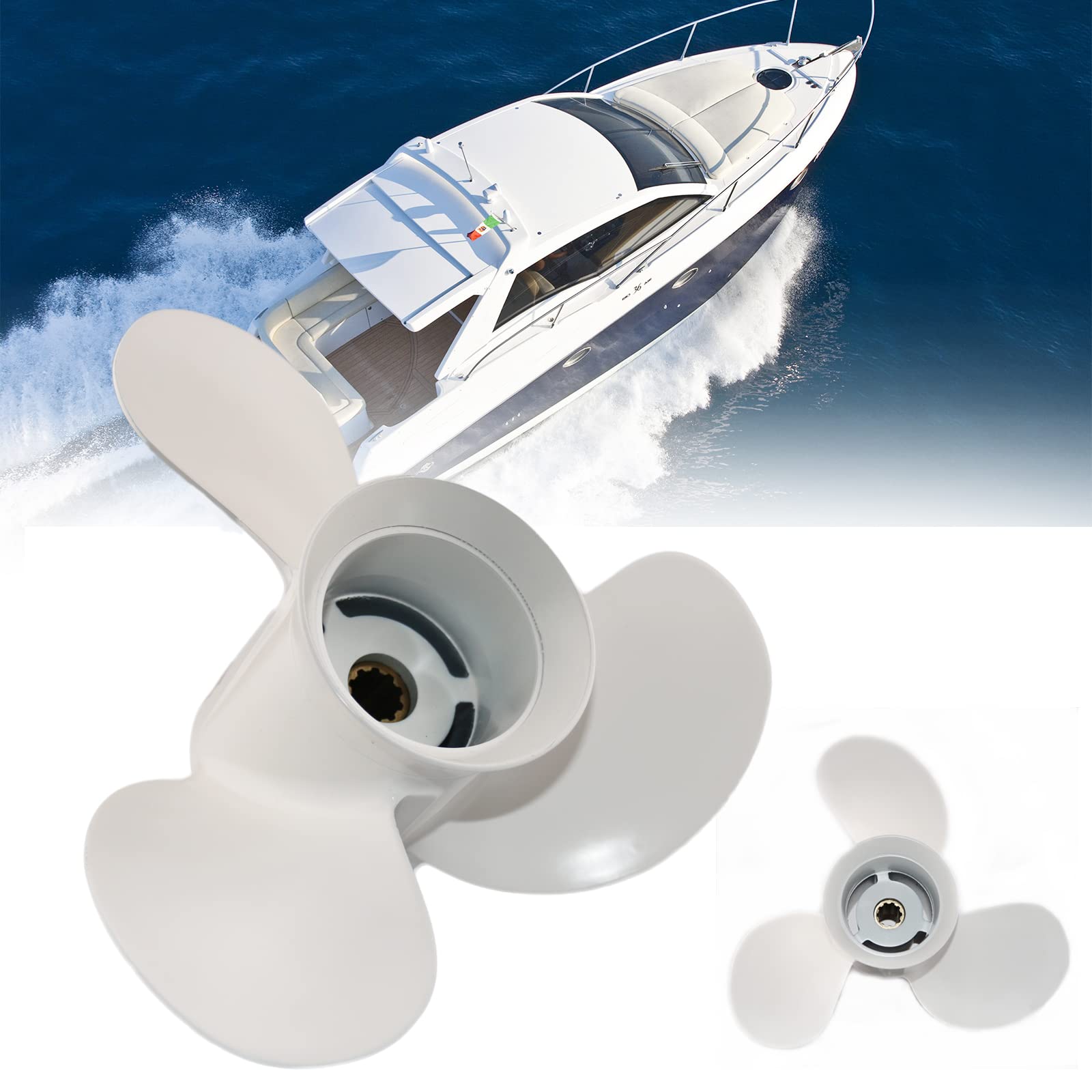 Jetman 3-Blade Aluminum Boat Propeller - Compatible with Yamaha 20HP/25HP/30HP Outboard Engines, 10 Spline Tooth RH - Perfect for Fishing, Boating & Marine Activities