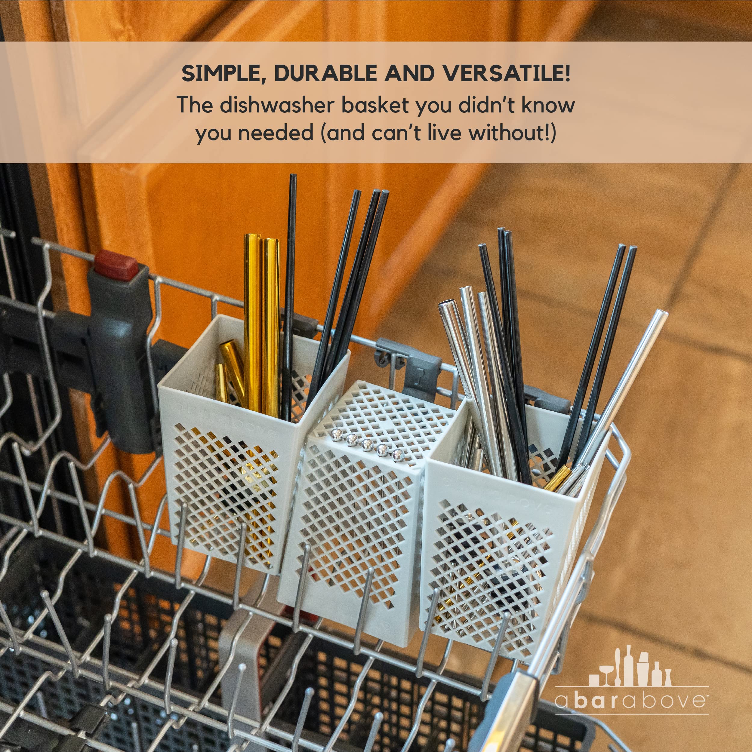 A Bar Above Dishwasher Basket - Plastic Straw Holder for Reusable Straws, Cocktail Picks & Small Kitchen Items | Home & Commercial Kitchen Accessories | Perfect for Bars, Restaurants & Eco-Friendly Homes
