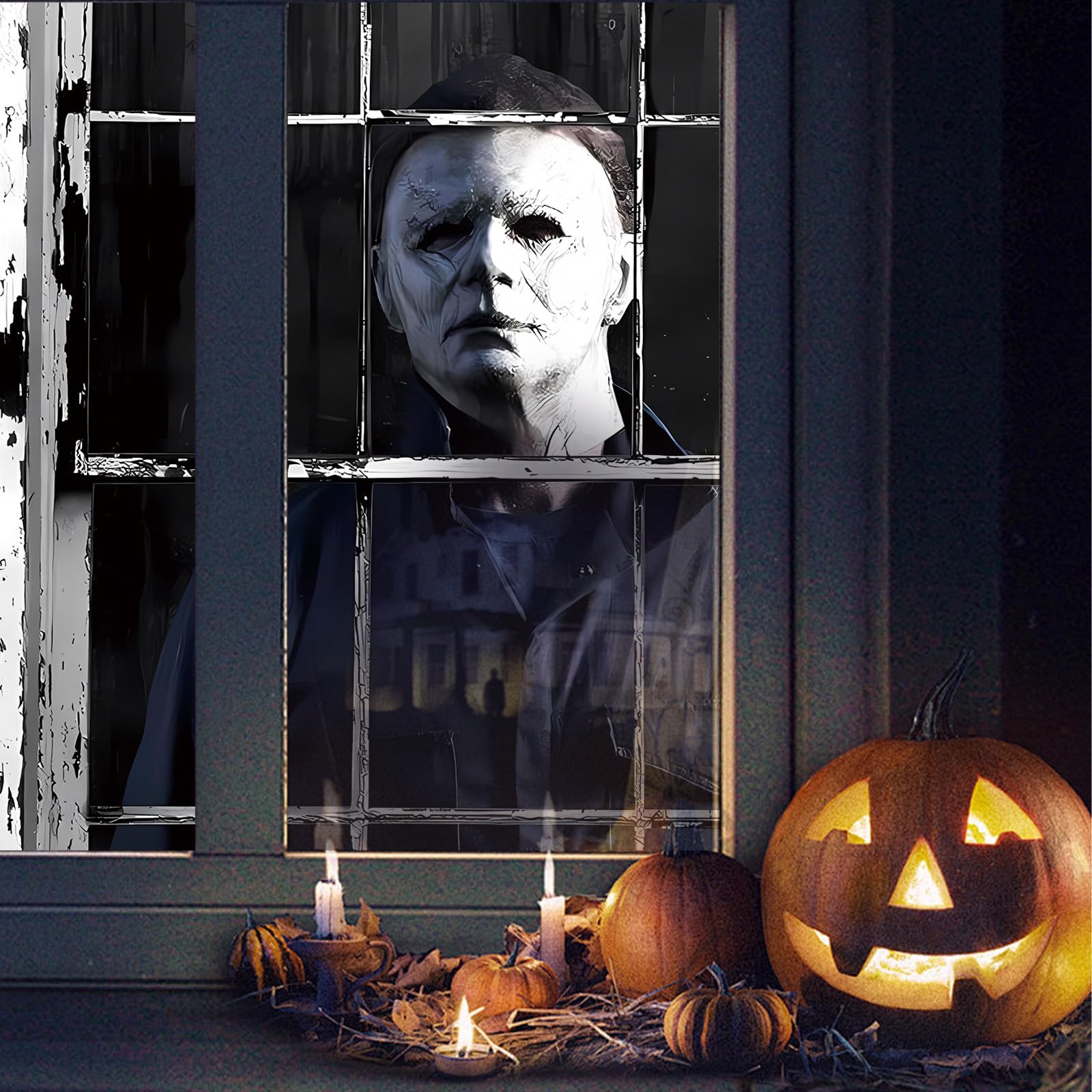 Michael Myers Halloween Polyester Curtain - 47'' x 32'' Spooky Window & Door Cover for Halloween Decorations, Scary Party Backdrop - Perfect for Haunted House, Horror Movie Nights & Halloween Party Decor