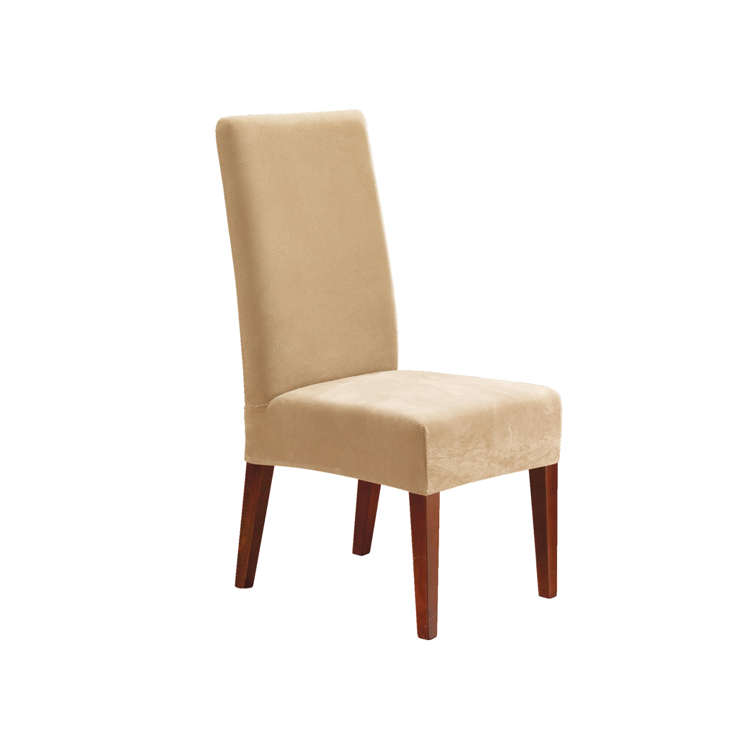 SureFit Stretch Pique Dining Chair Covers - Form-Fitting Polyester Spandex Slipcovers (Cream) - Machine Washable 1-Piece Chair Protector for Kitchen, Dining Room & Events