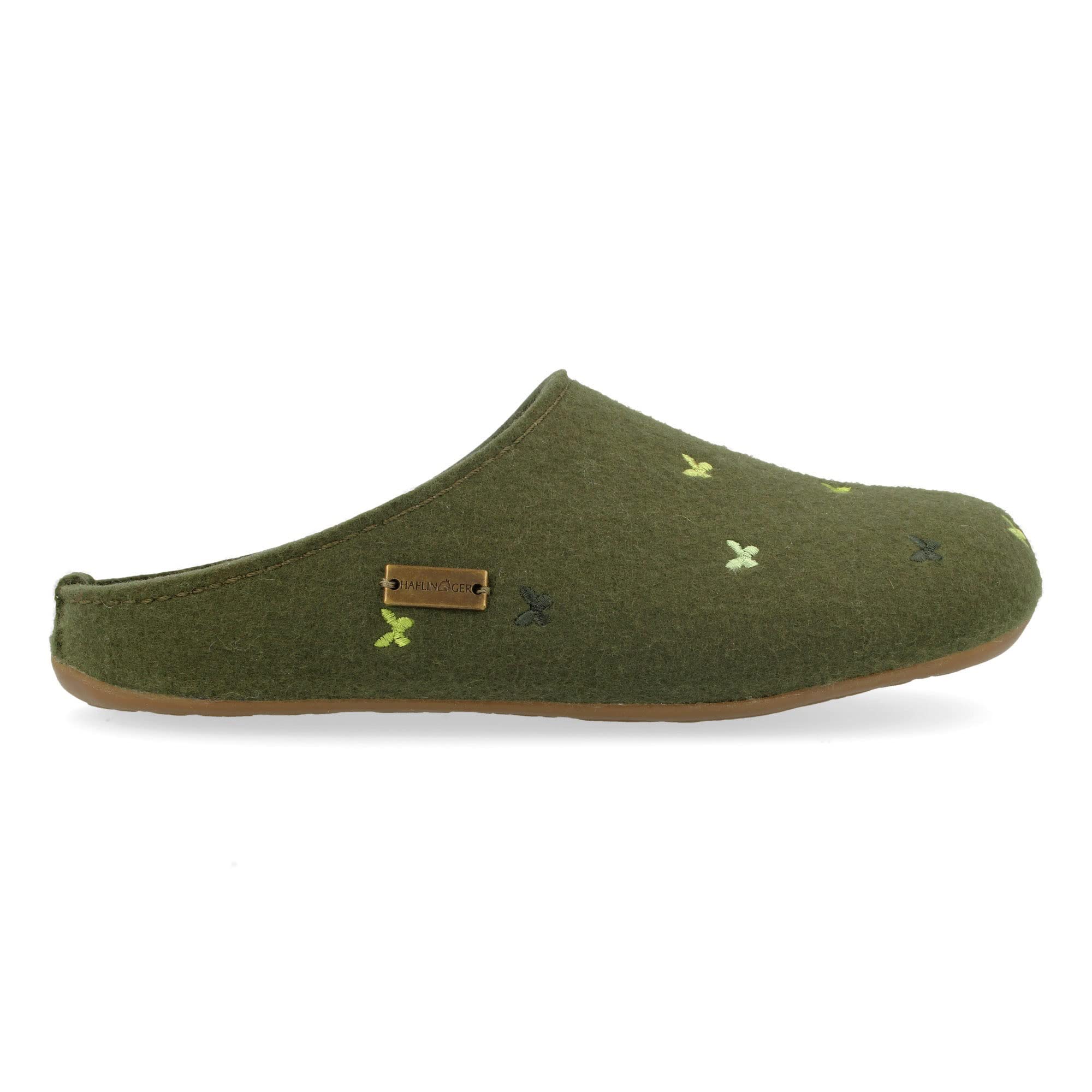 HAFLINGER Fafalline Wool Felt Butterfly Motif Women's Slip-On Mule Slippers - Unisex Comfort House Shoes for Indoor & Outdoor Wear