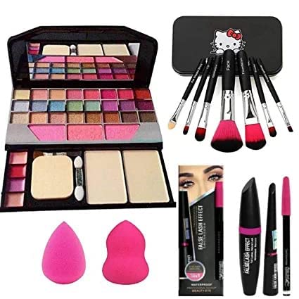 6155 Professional Makeup Kit - 3-in-1 Black Eyeliner with Premium Brush Set & Blender Puff | Perfect for Daily Use, Special Occasions & Professional Makeup Artists