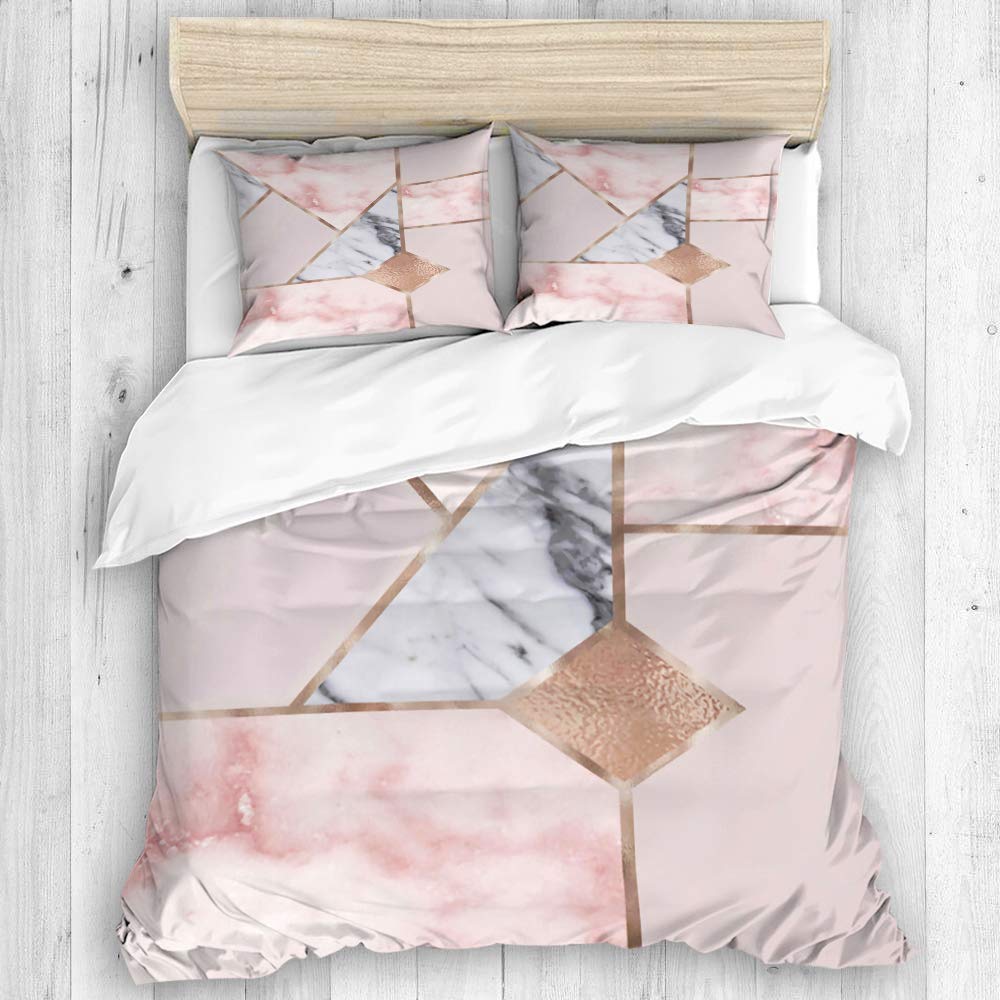 AXEDENRRT Luxury Soft Twin Comforter Cover Set - 2 Pieces with 1 Pillowcase, Marble Pink & Rose Gold, Dorm Room Essentials for Teen Girls | Perfect for School Dormitory, Bedroom Decor & Gift Giving