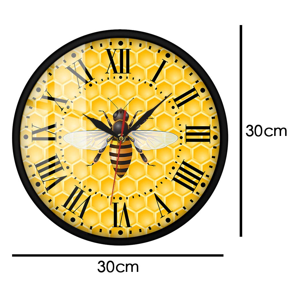 Honey Bee Wall Clock - Silent Metal Frame for Living Room & Nursery Decor