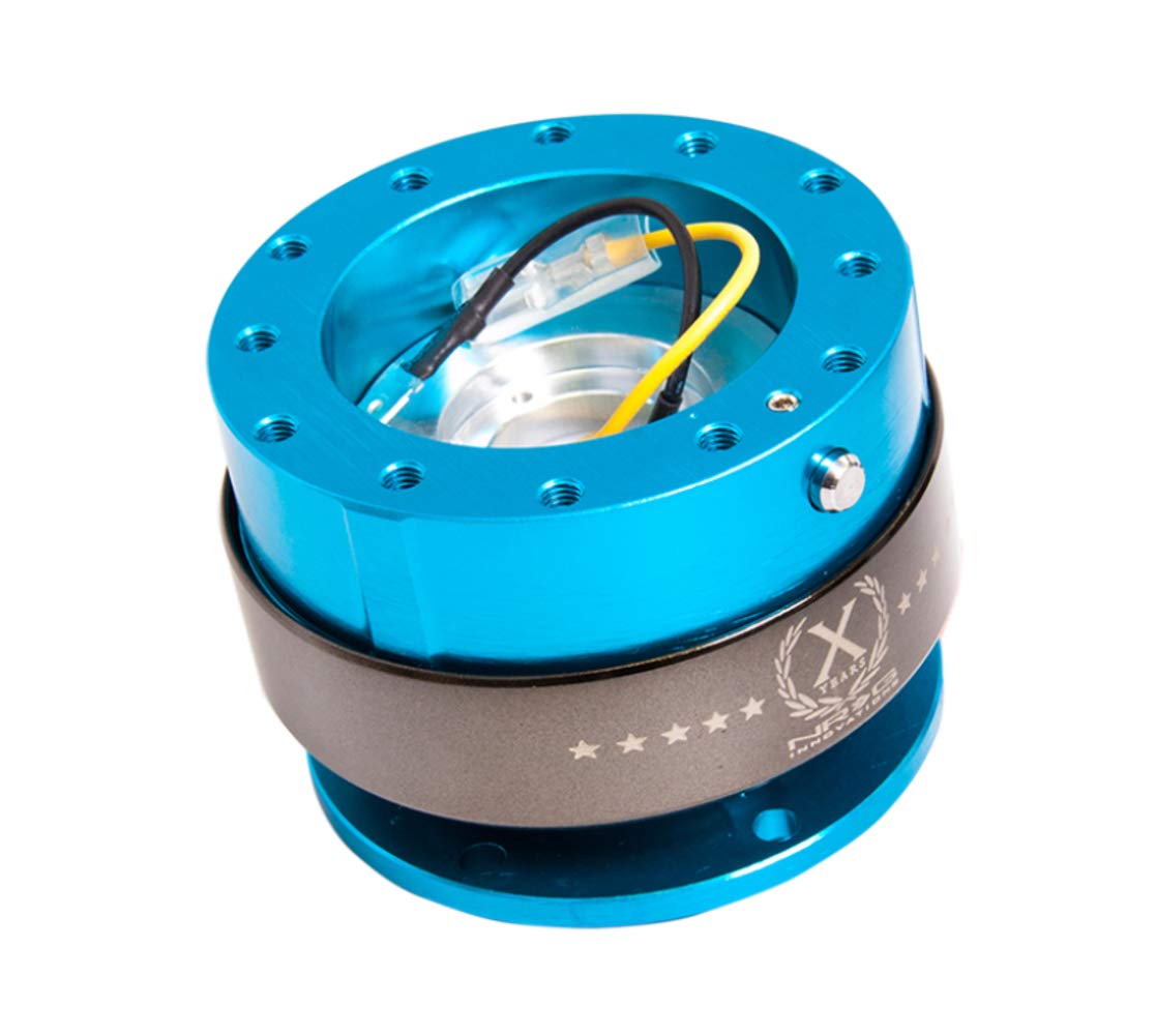 NRG Innovations Gen 2.0 Quick Release Steering Wheel Adapter - 6-Hole Universal Fit with Mounting Bolts (Blue Body/Titanium Chrome Ring) - NRG-SRK-200NB - Perfect for Racing, Drifting & Car Modifications