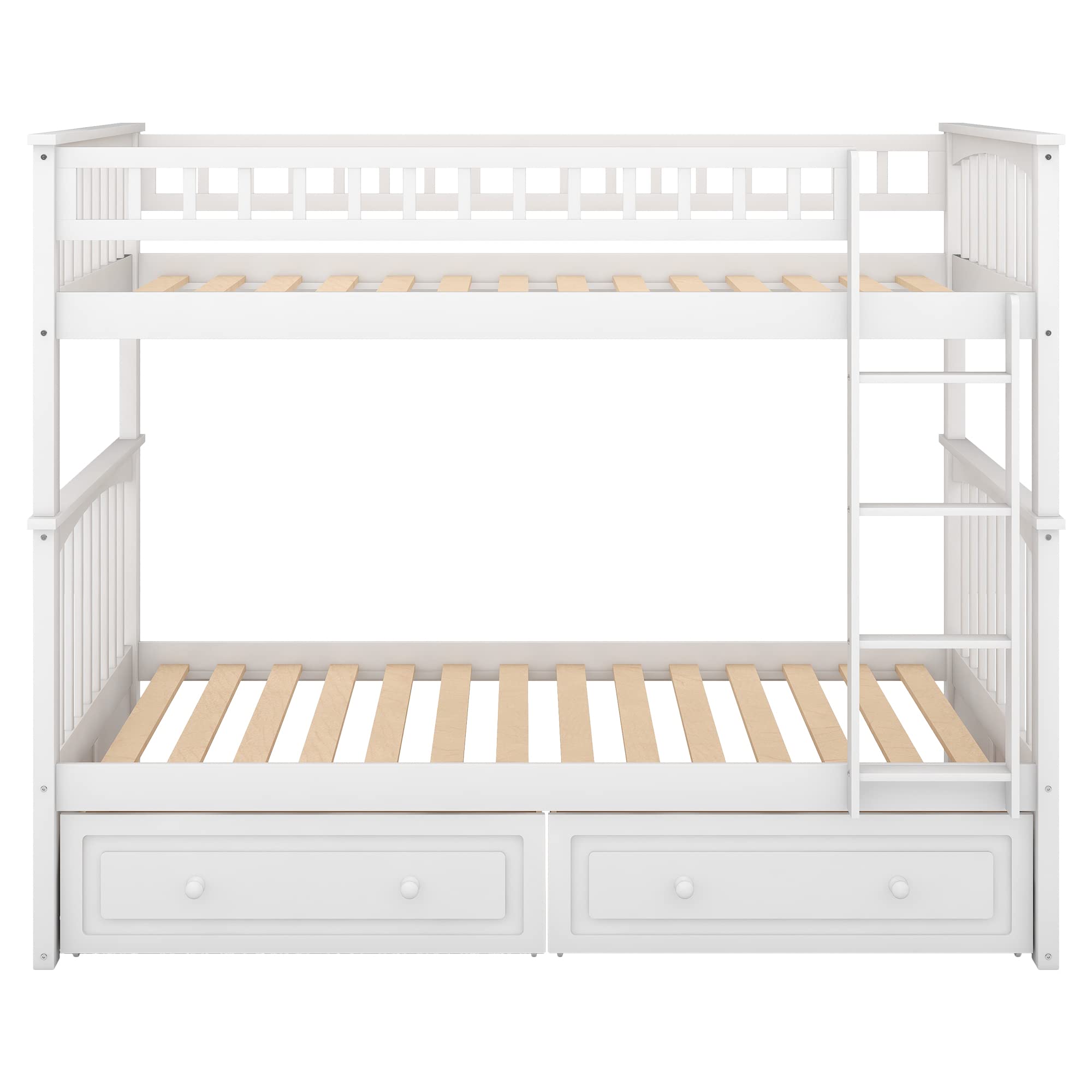 Harper & Bright Designs Twin Over Twin Bunk Bed with Storage Drawers - Solid Wood Bunk Bed Frame in White - Perfect for Kids' Bedroom, Dorm Room & Space-Saving Solutions