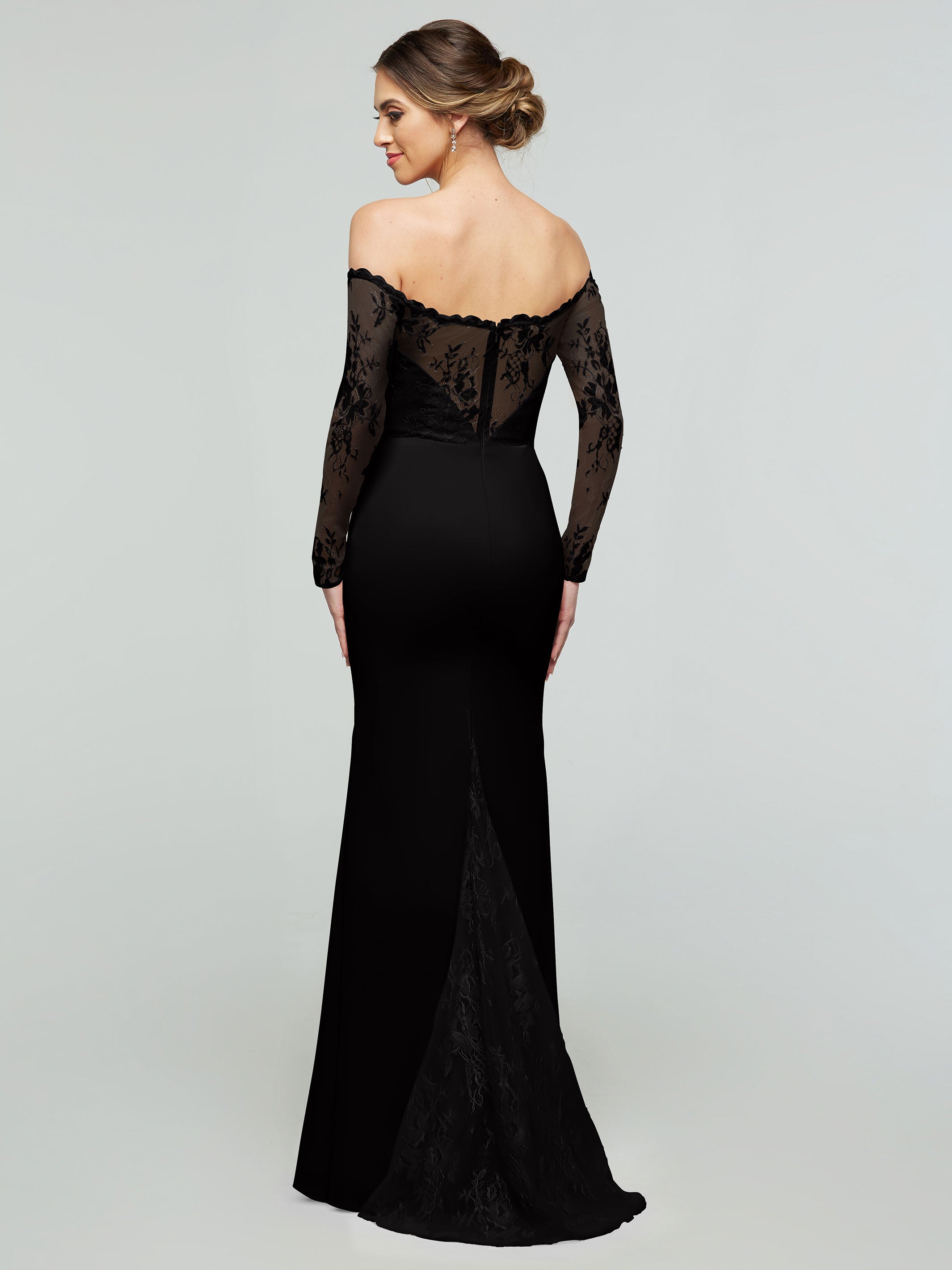Elegant 80191 Chiffon & Lace Mermaid Bridesmaid Dress with Off-the-Shoulder Long Sleeves - Perfect for Weddings, Formal Events & Evening Parties