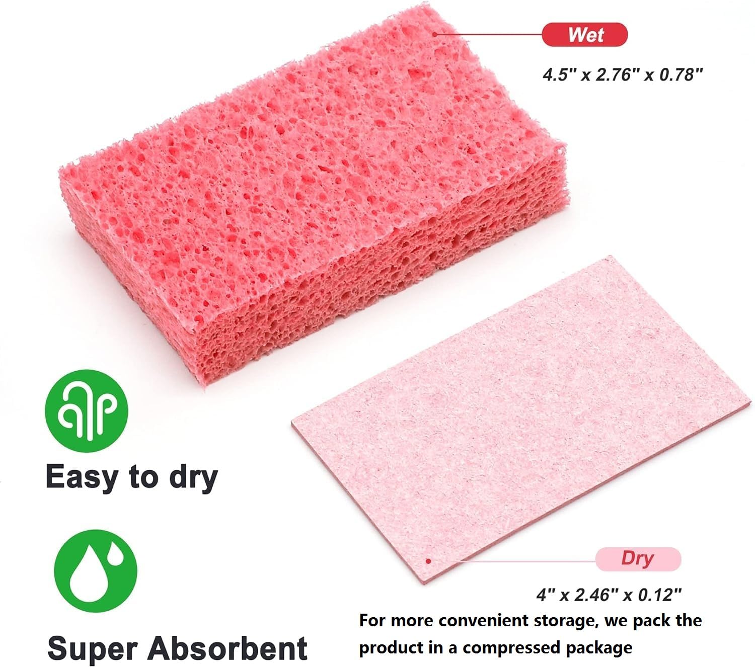 Eco-Friendly Heavy Duty Kitchen Sponges for Tough Messes, Non-Scratch Cleaning Sponges, Pop-Up Design, DIY White Sponges (6 Pack) - Perfect for Dishes, Countertops, and Appliances